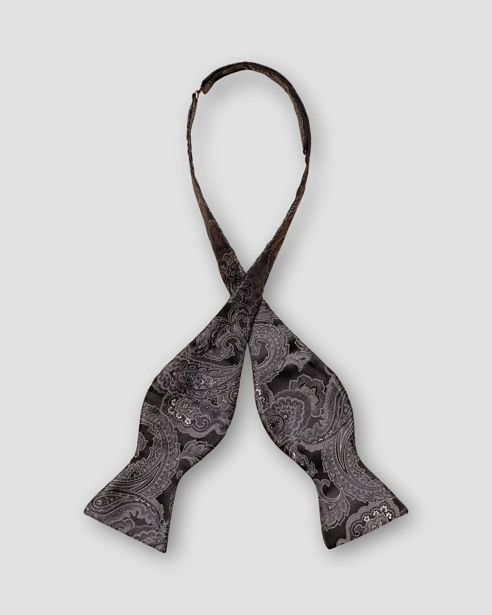 Eton - black paisley bow tie self tied