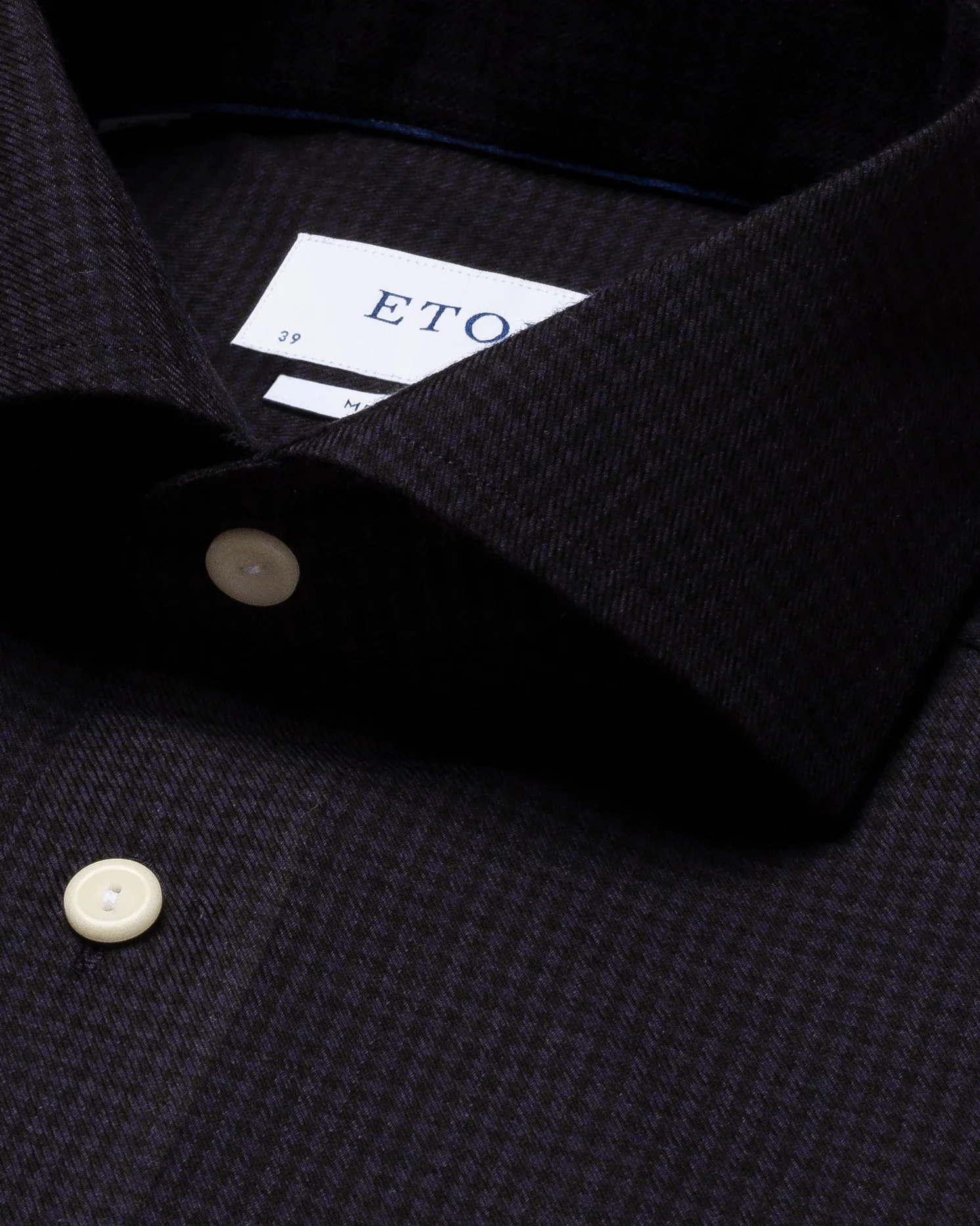 Eton - black brushed merino wool shirt wide spread single rounded slim
