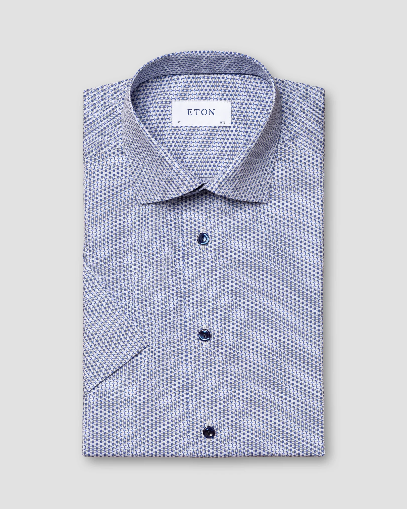 Eton - blue glass print poplin shirt short sleeve
