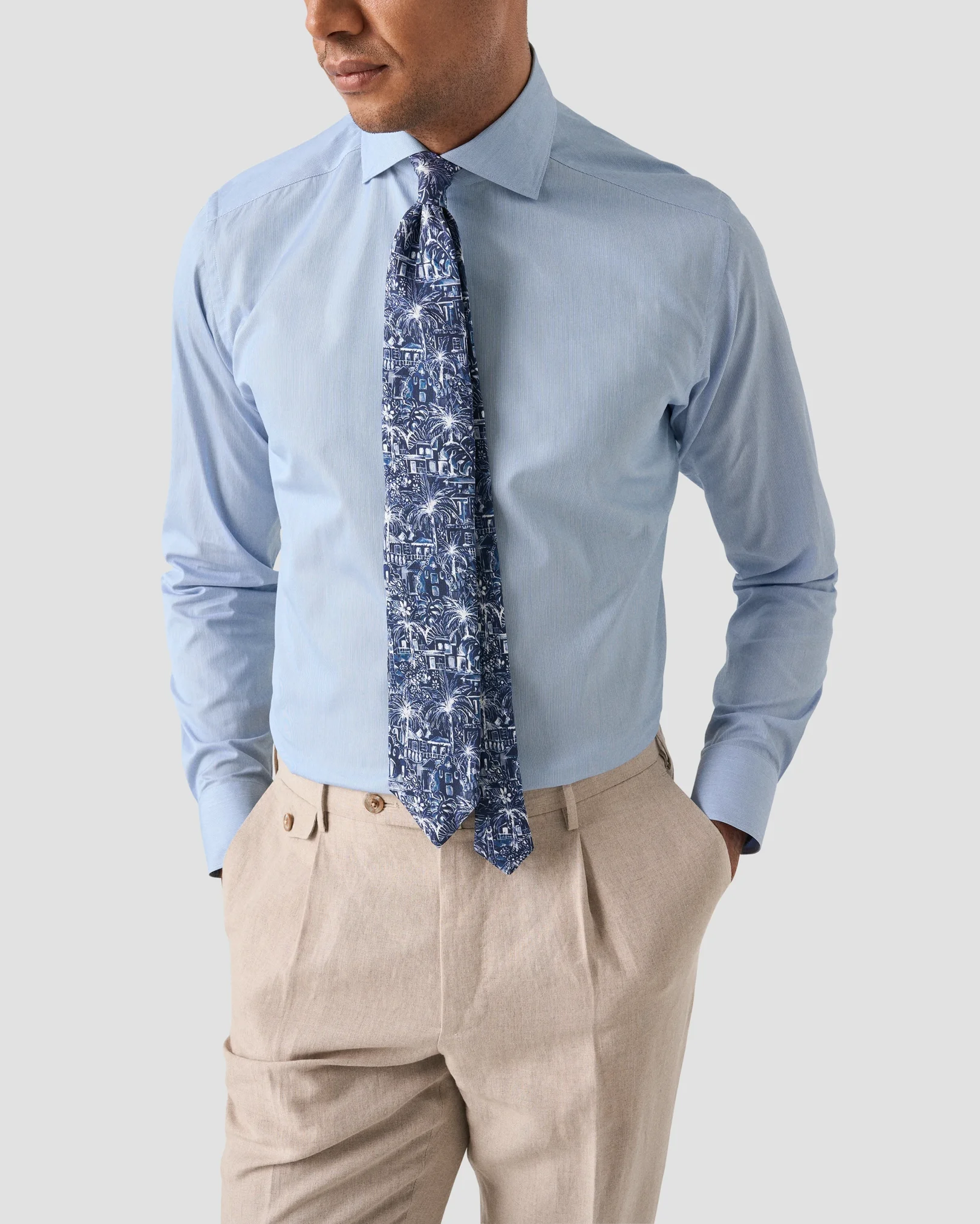 Eton - light blue cotton and silk fine stripe shirt