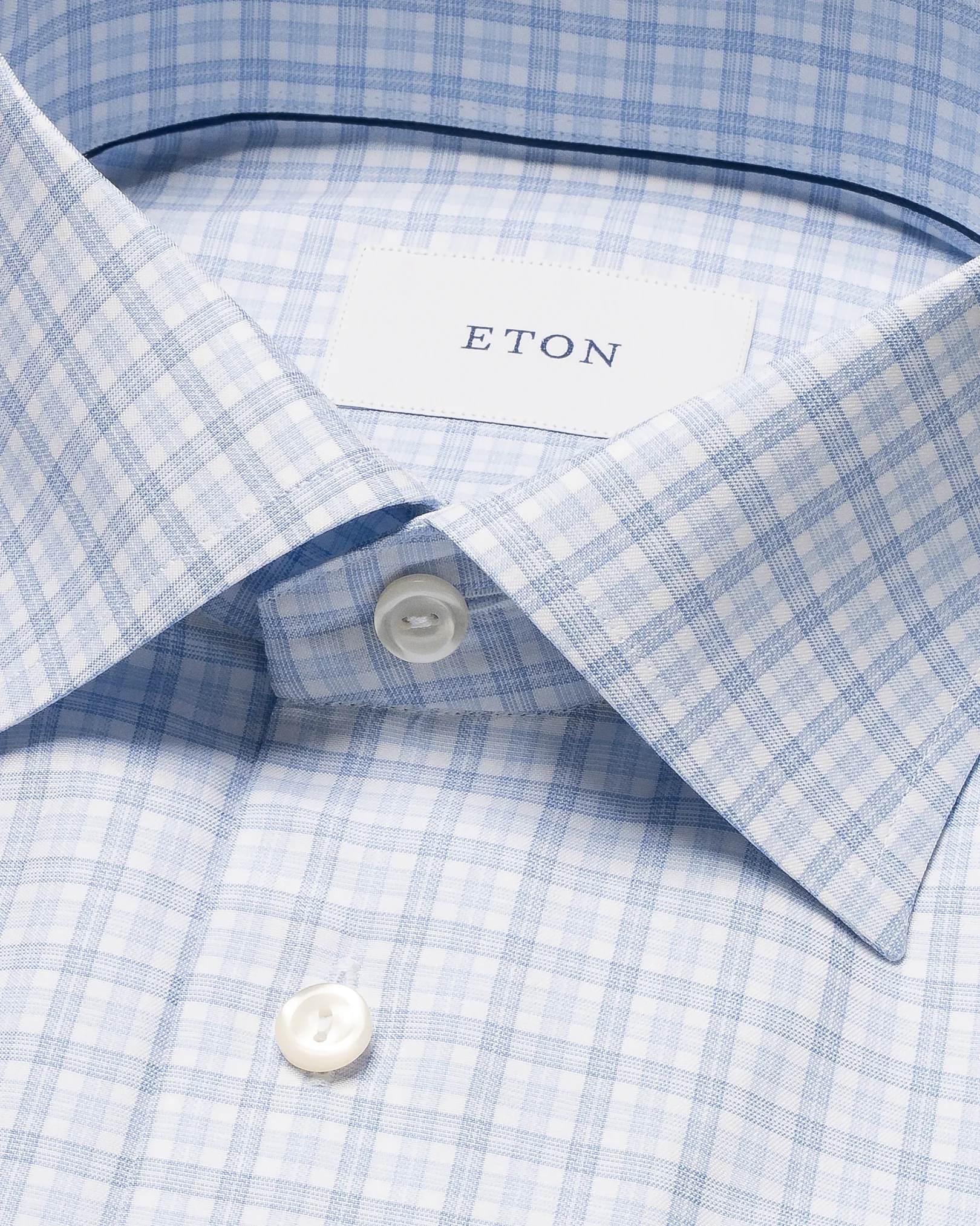 Eton - light blue checked fine twill shirt cut away 268
