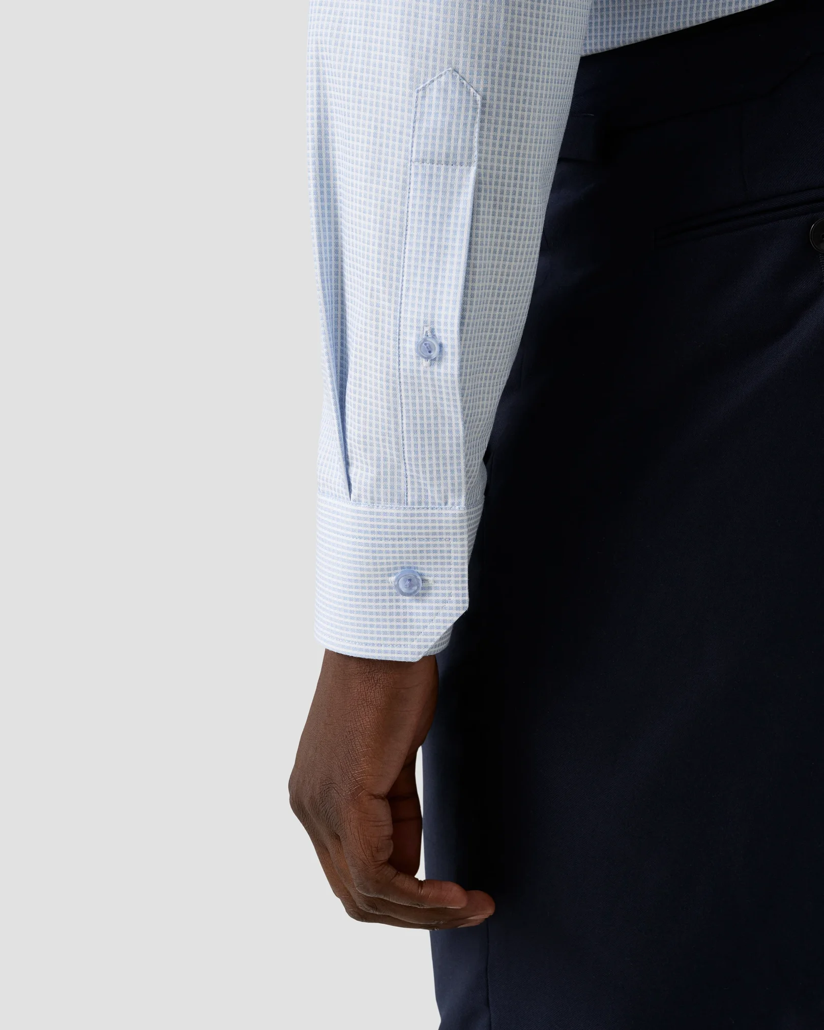 Eton - mid blue check twill shirt