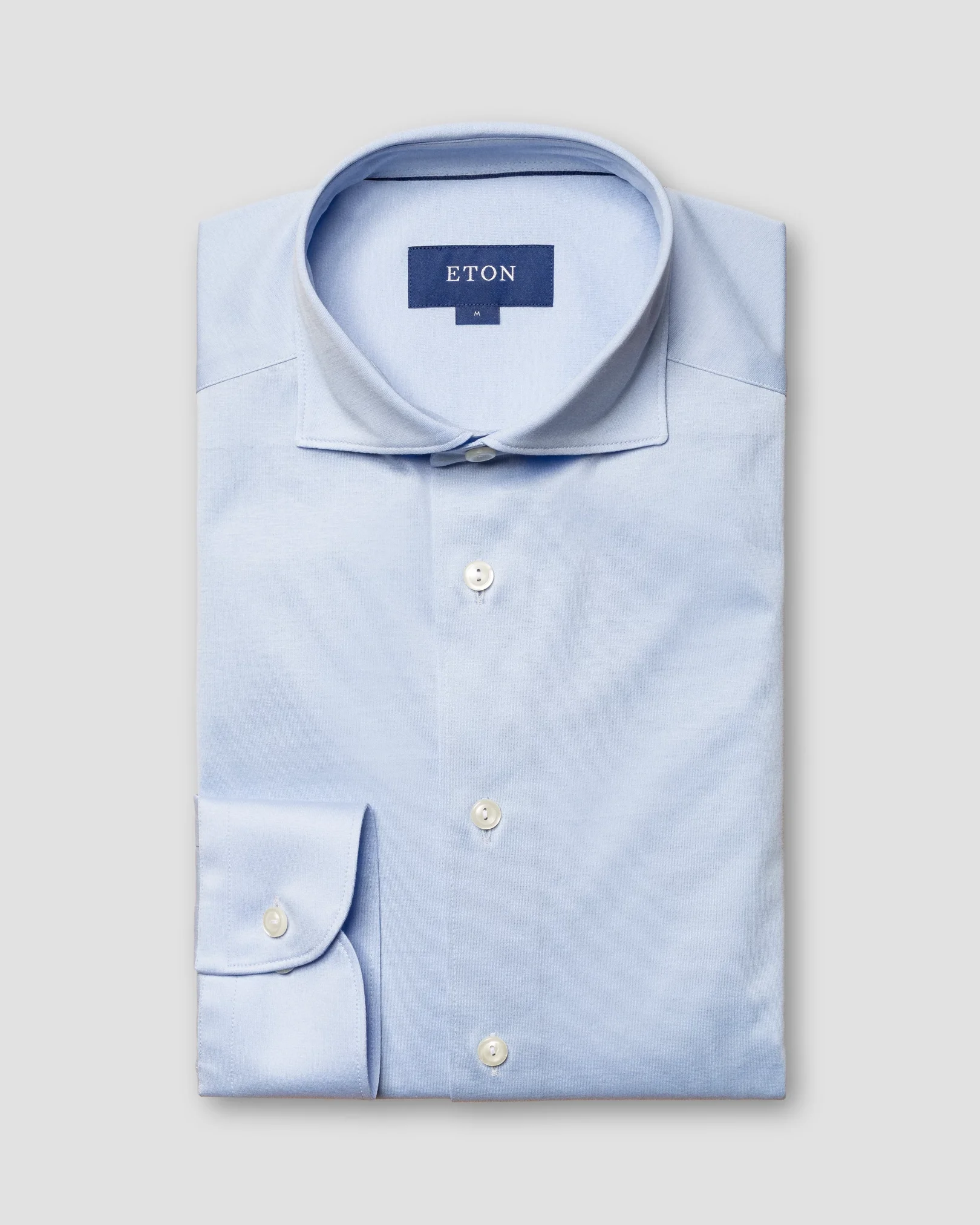 Eton - light blue jersey shirt wide spread jersey single rounded slim