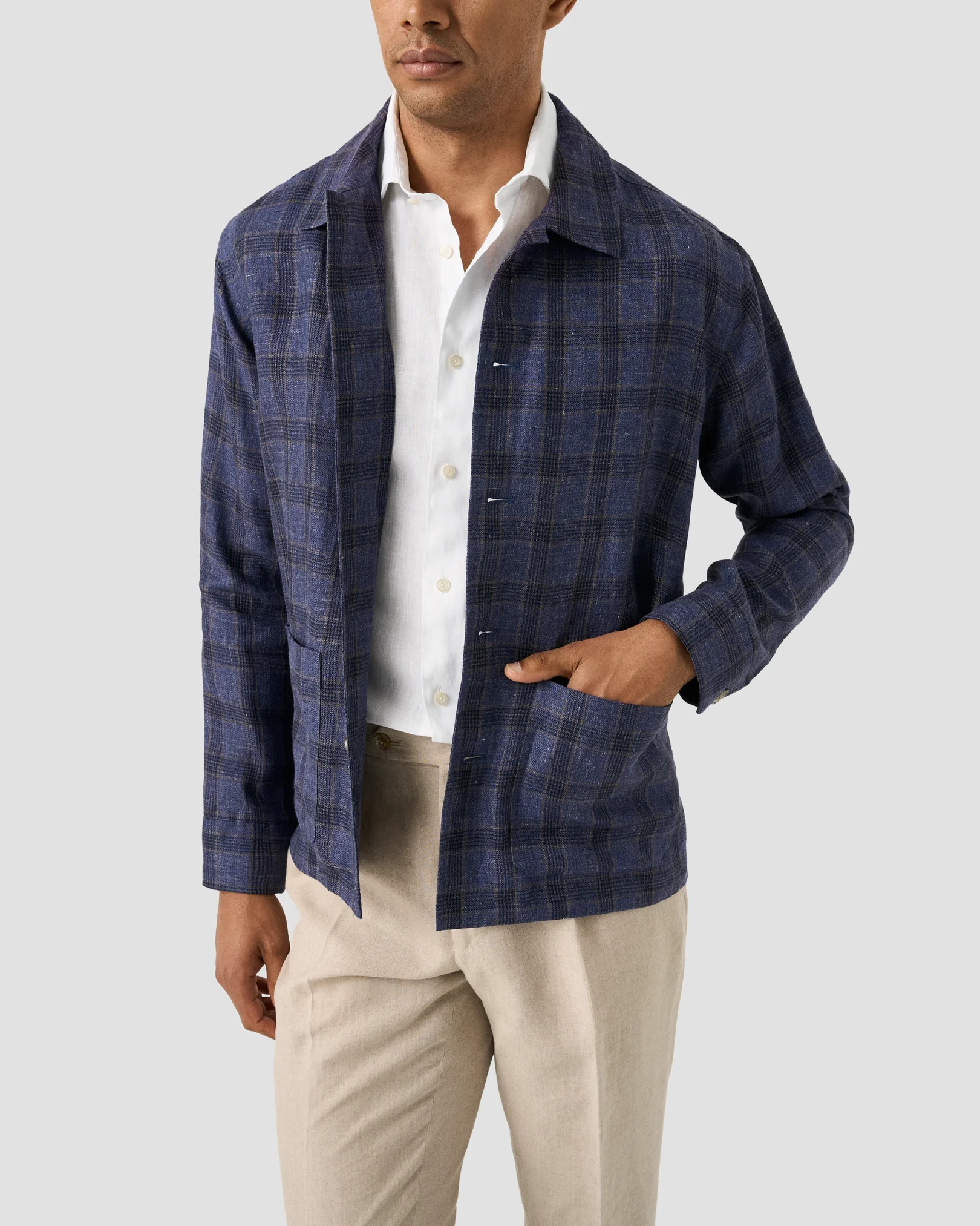 Eton - white solid short sleeve linen shirt