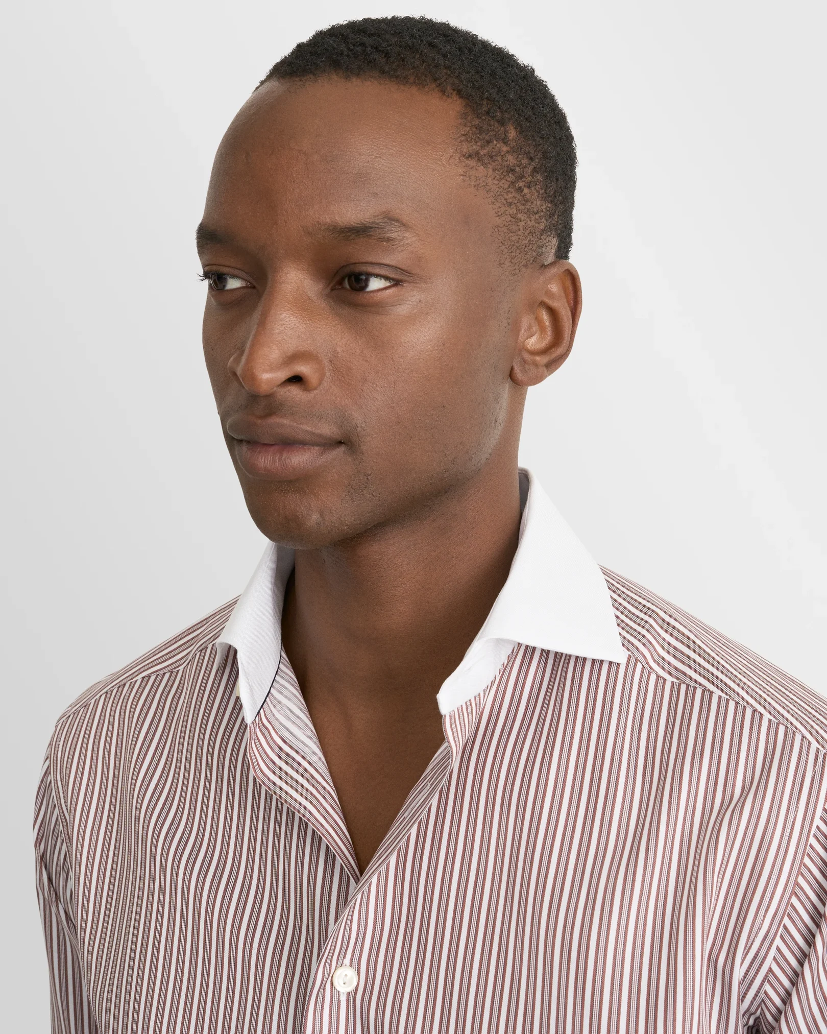 Eton - red white collar striped signature twill shirt