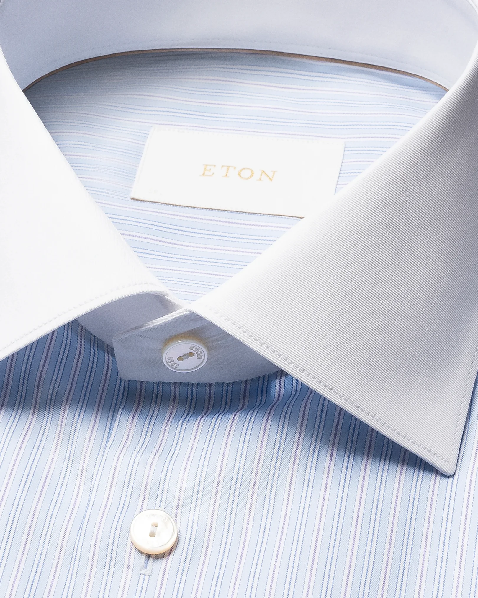 Eton - light blue striped white collar supima 120 shirt