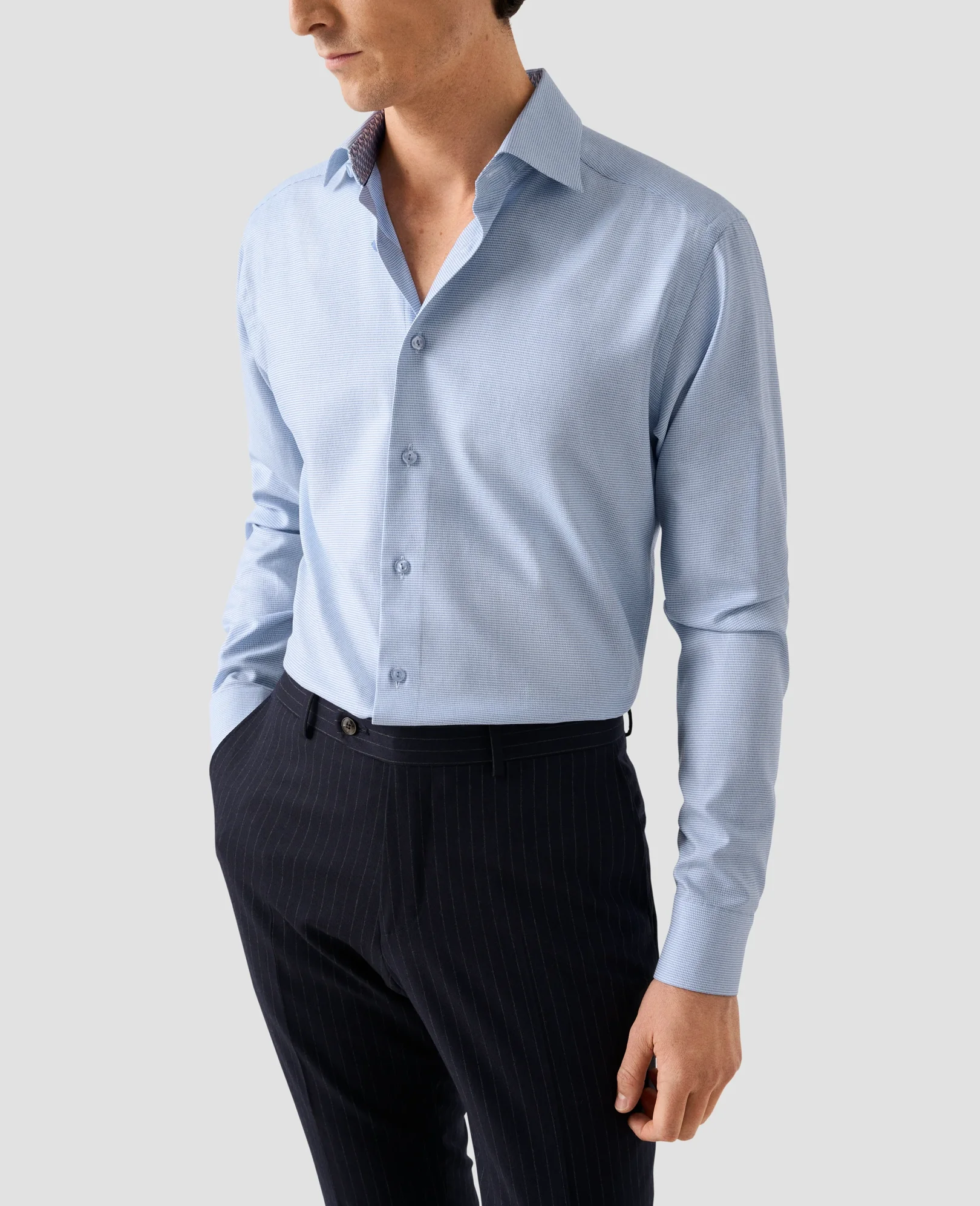 Eton - light blue semi solid effect dobby shirt