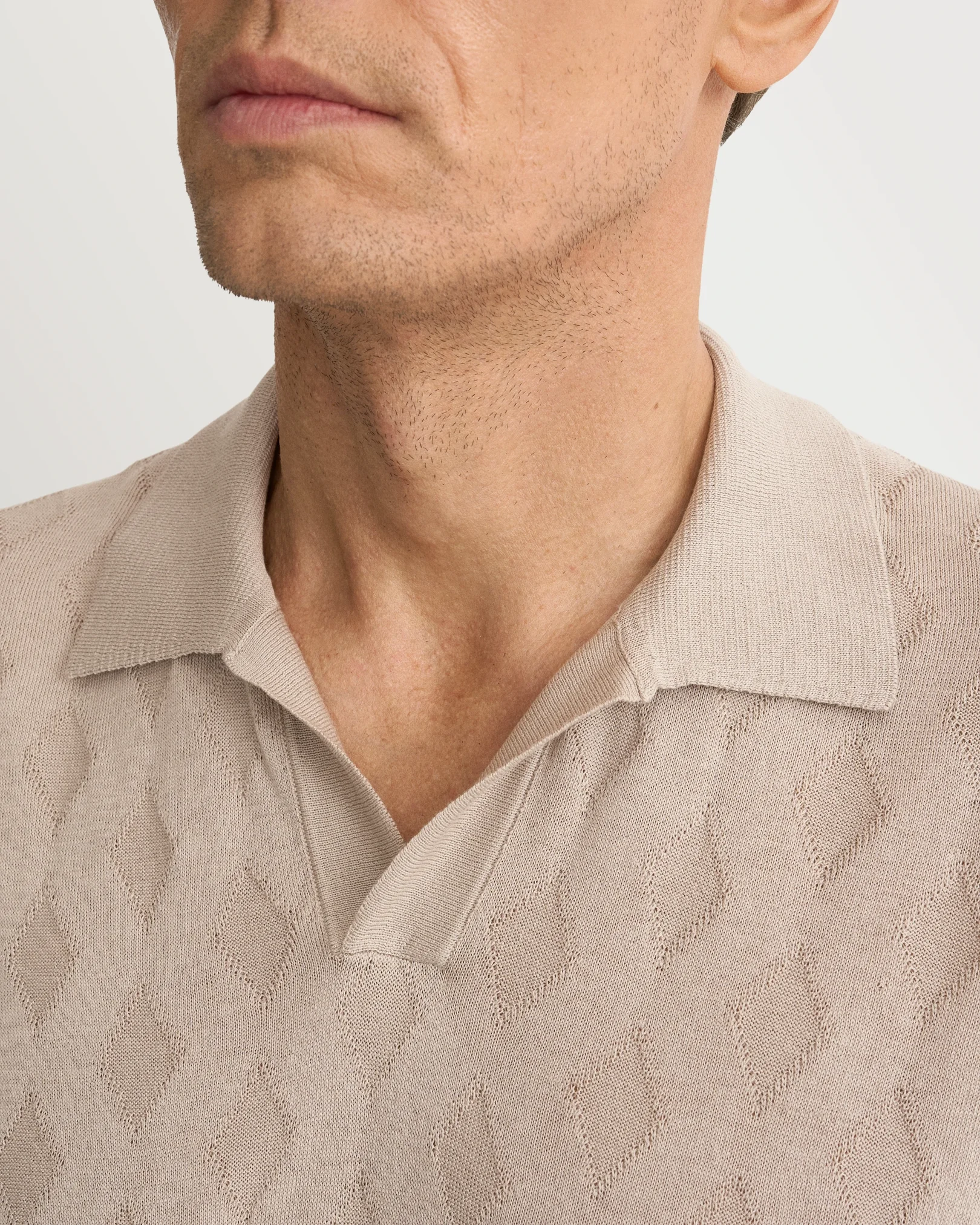 Eton - beige cotton and silk open collar fine knit