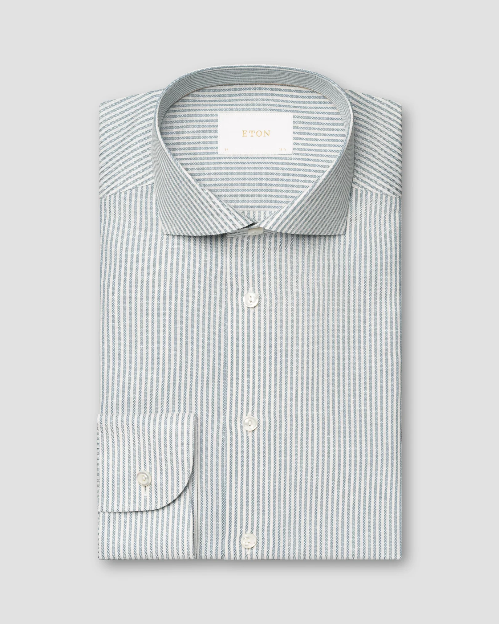 Eton - mid blue striped cotton linen silk shirt