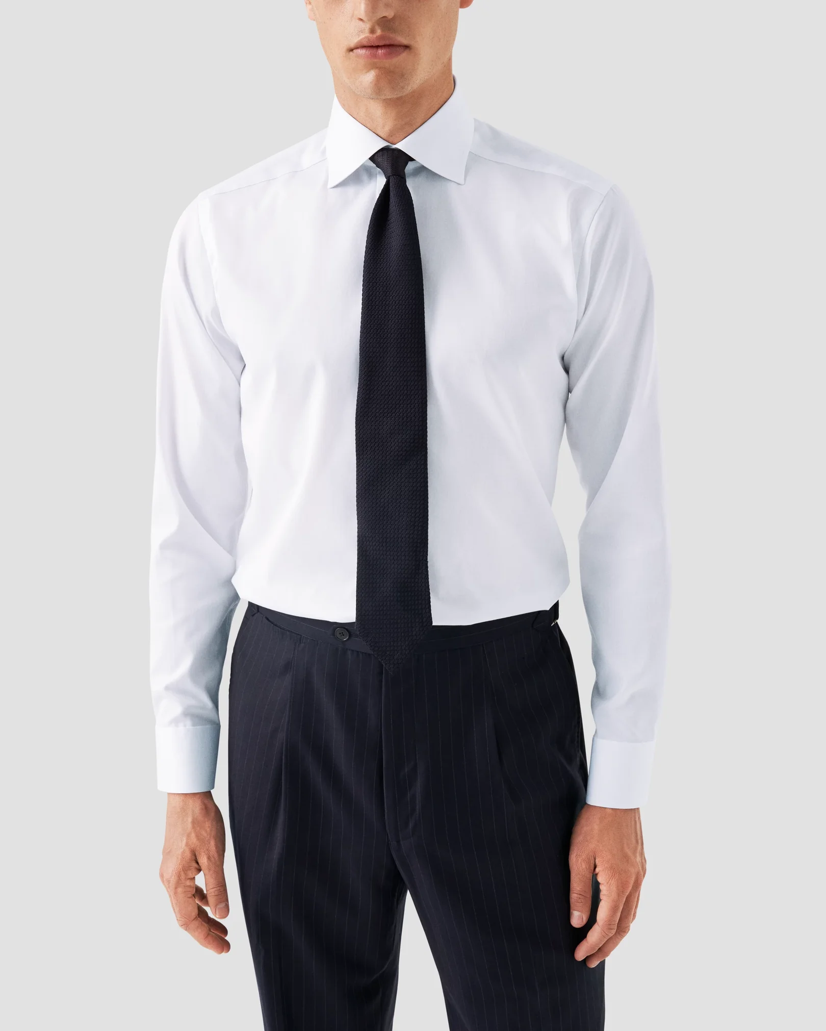 Eton - white twill shirt with navy details