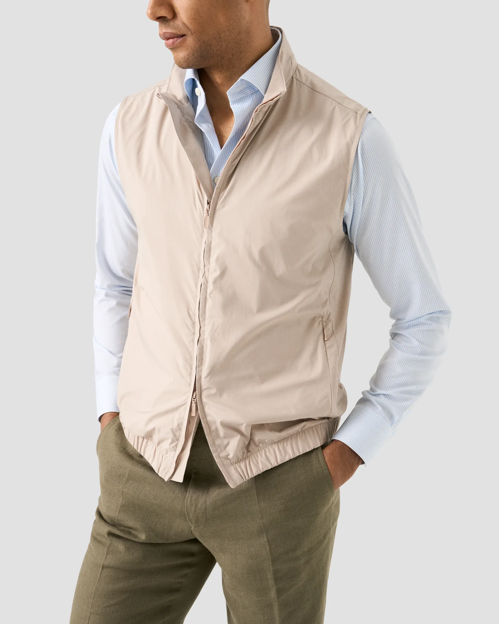 Eton - beige solid wind vest with elastic hem