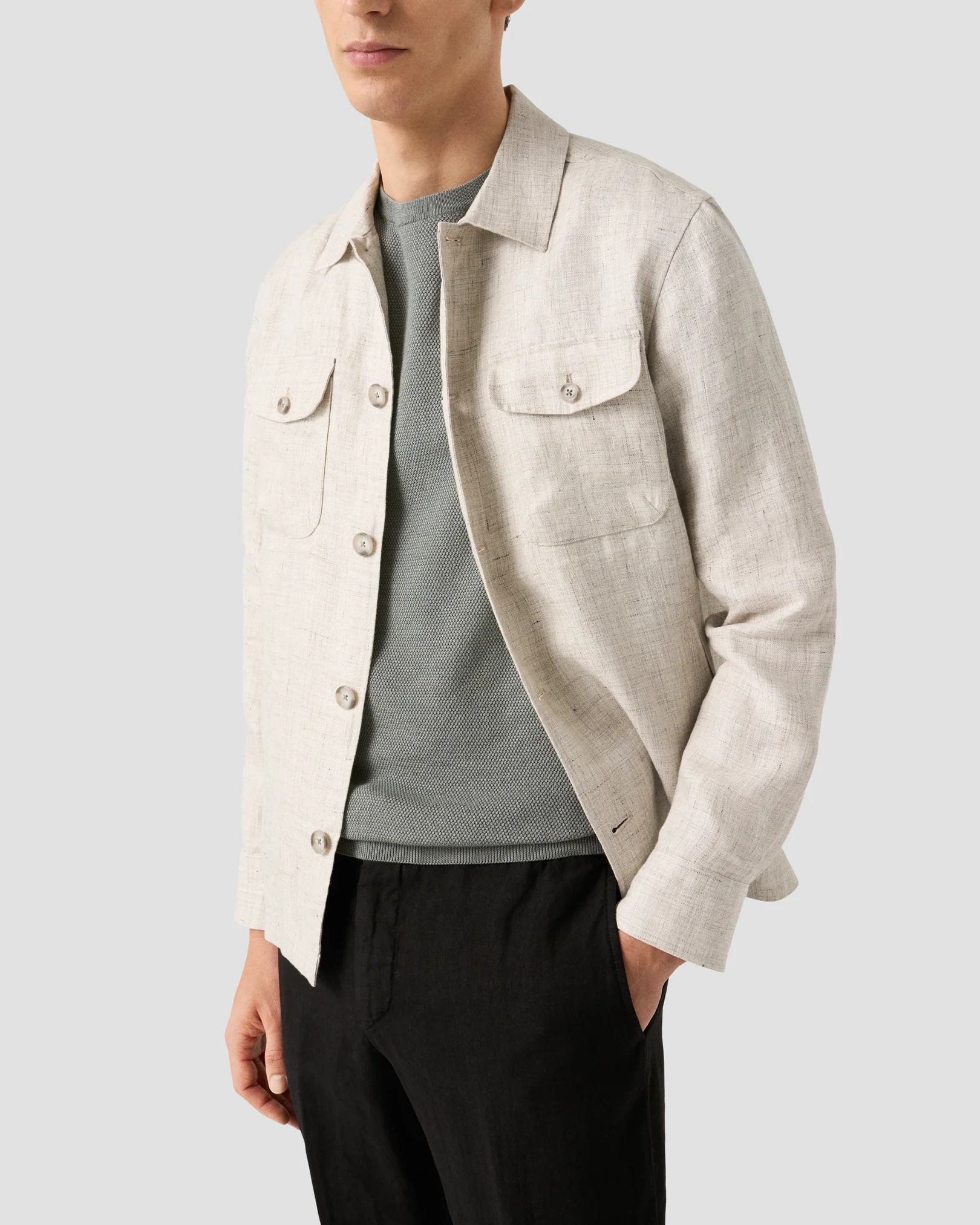Eton - mid grey structured crew neck knitted t shirt