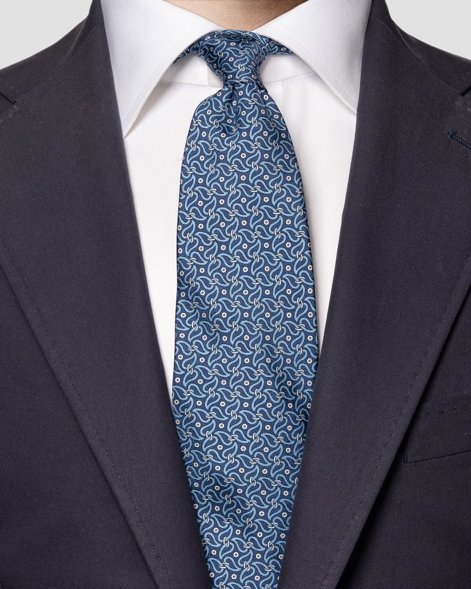Mid Blue Paisley Silk Twill Tie - Eton