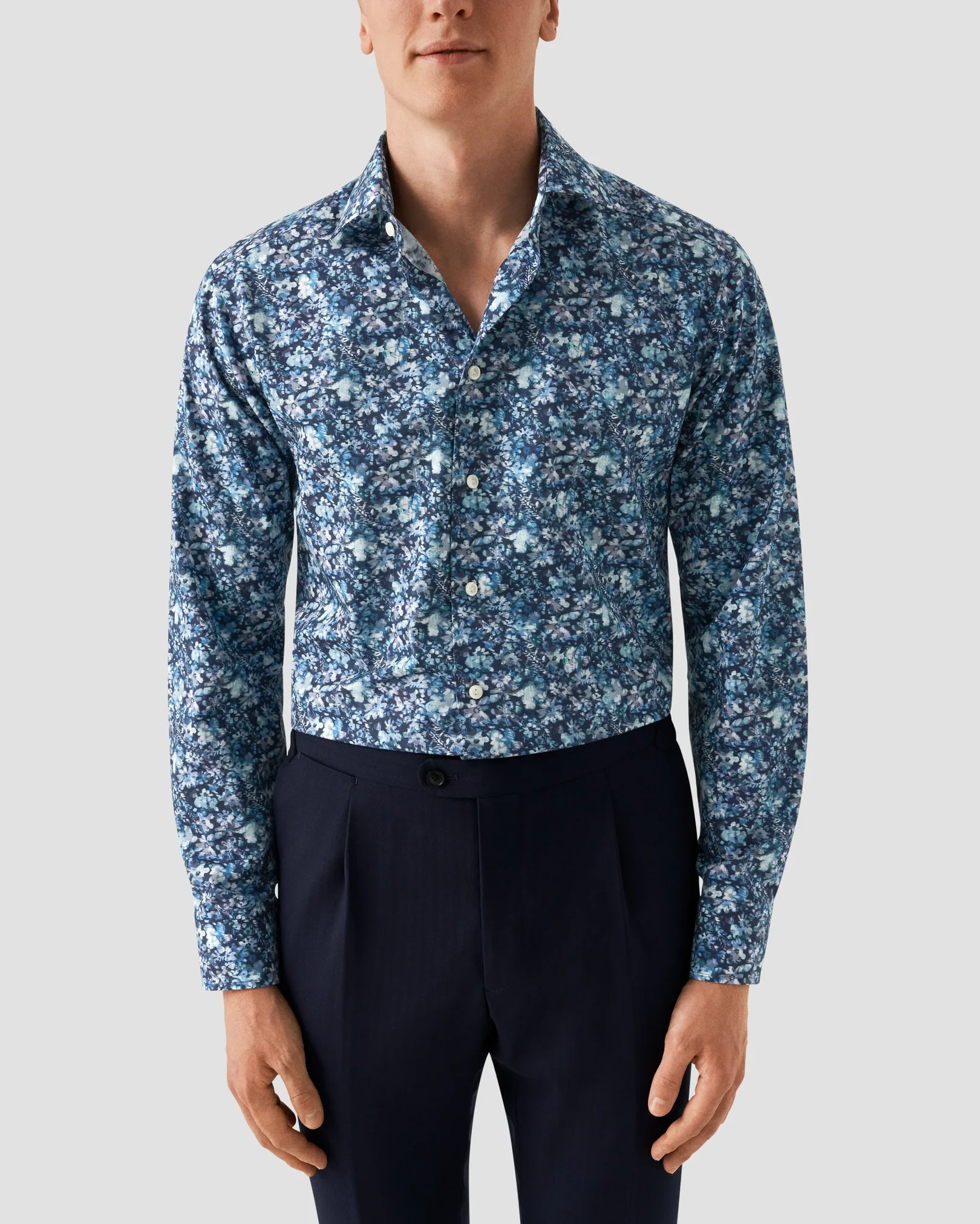 Eton - navy blue floral signature twill shirt