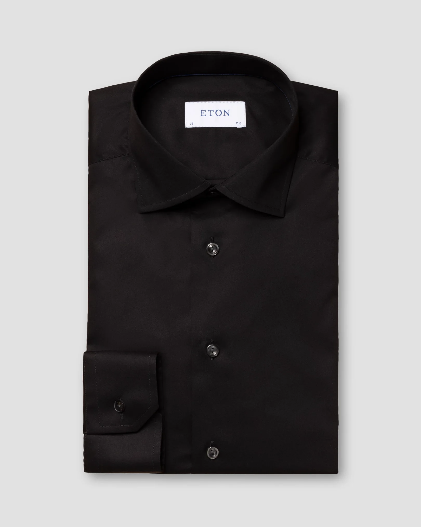 Eton - black fine twill stretch cut away single cuff classic fit