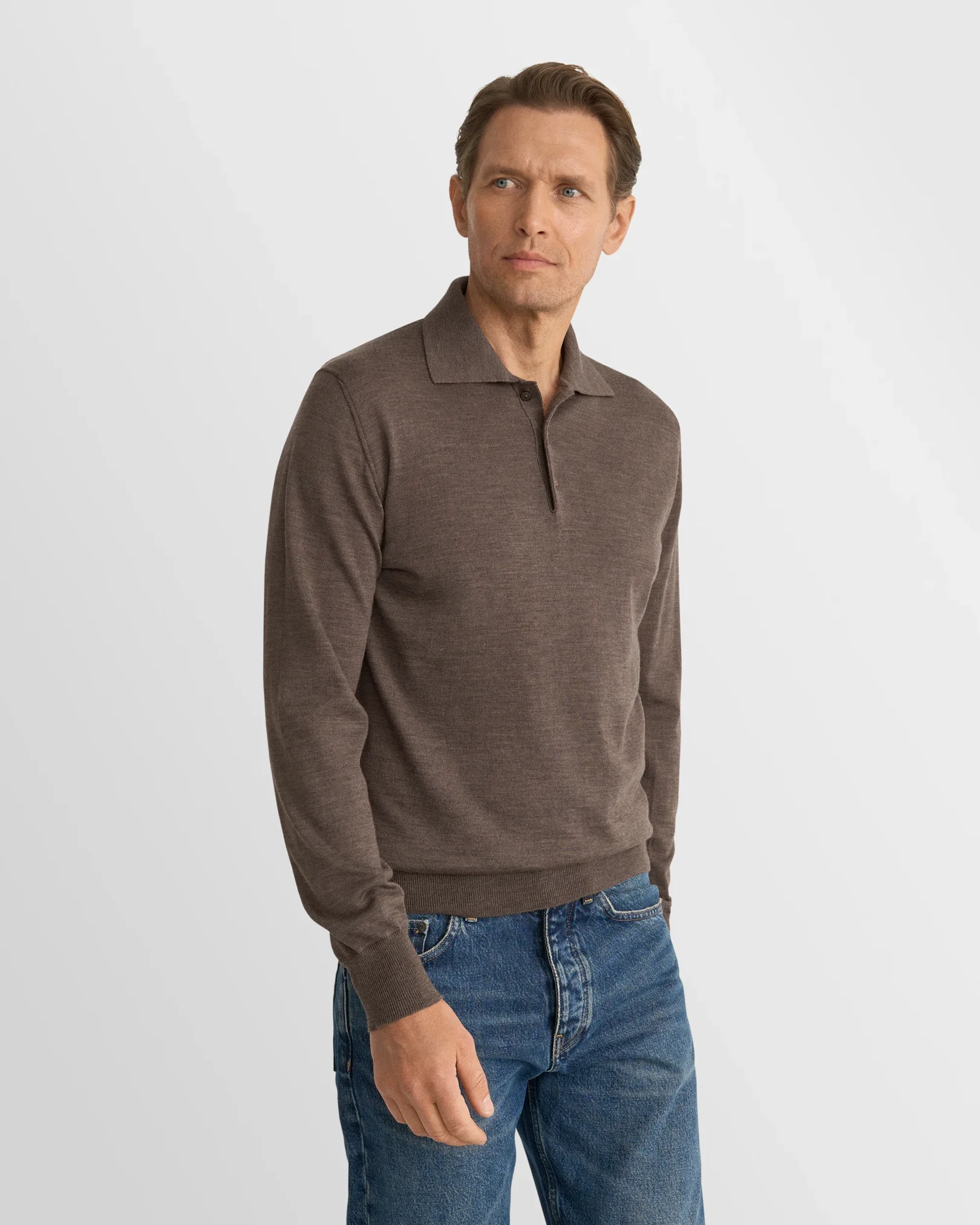 Eton - dark brown merino fine knit polo shirt