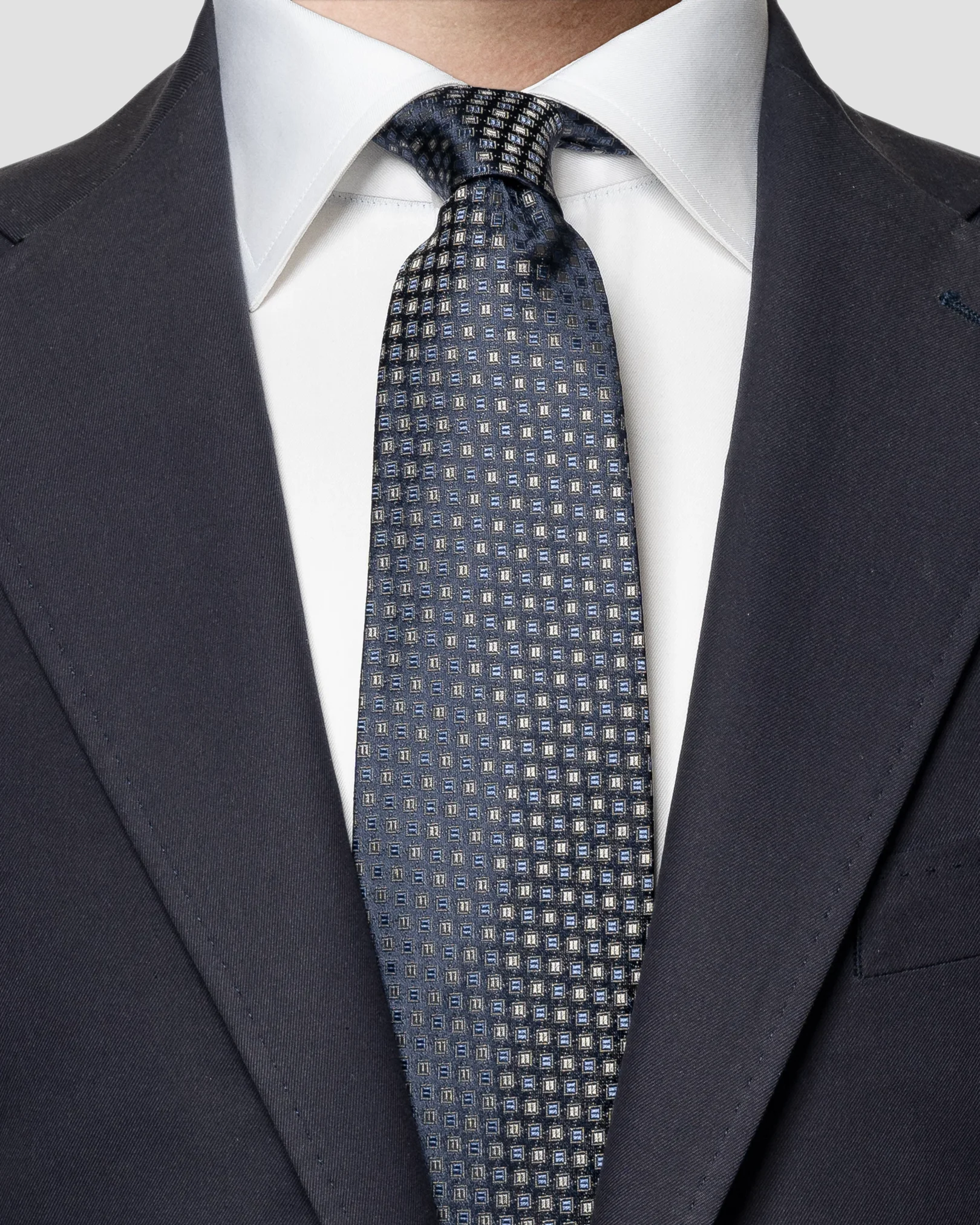 Navy Blue Geometric Silk Tie - Eton