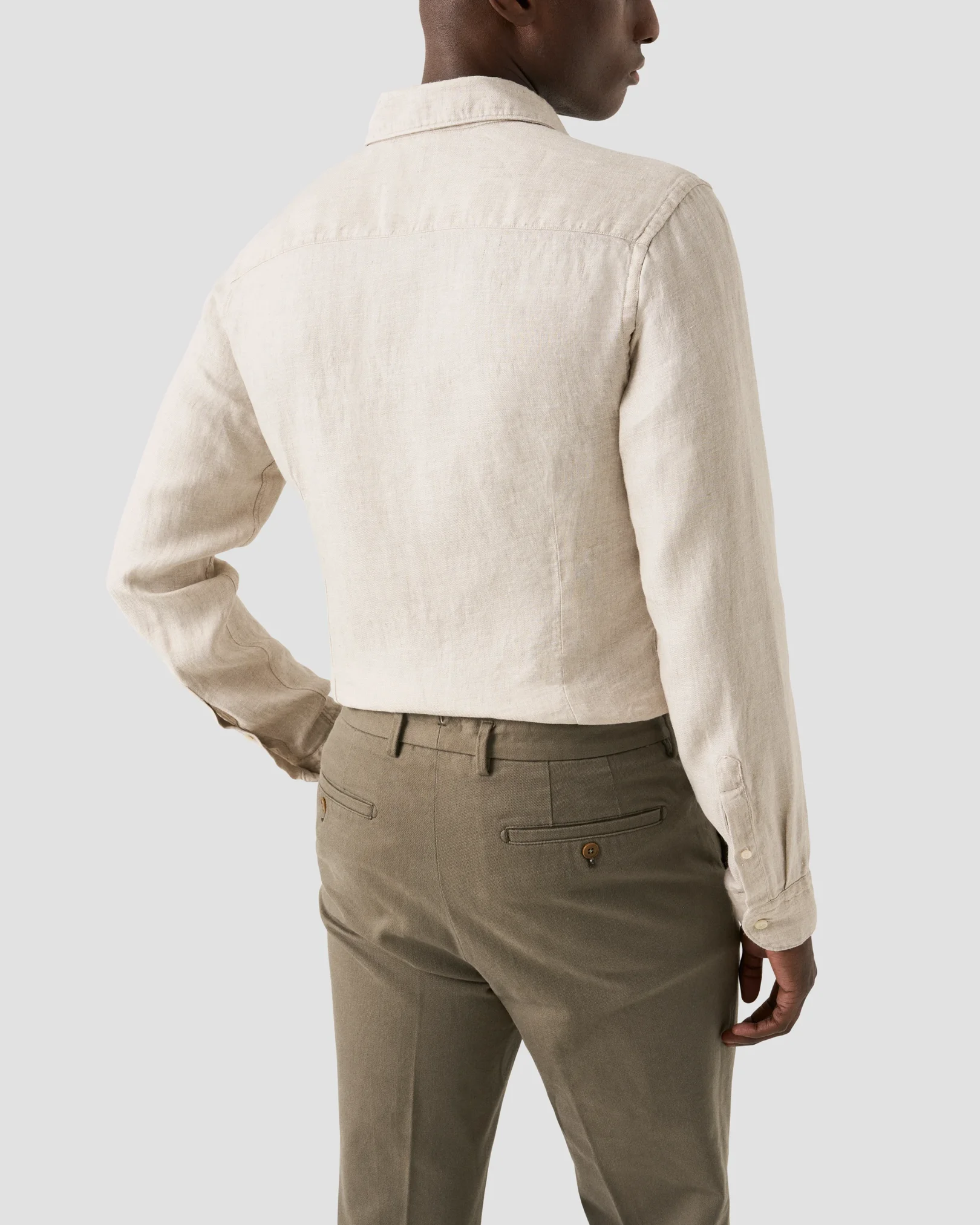 Eton - beige solid twill linen shirt