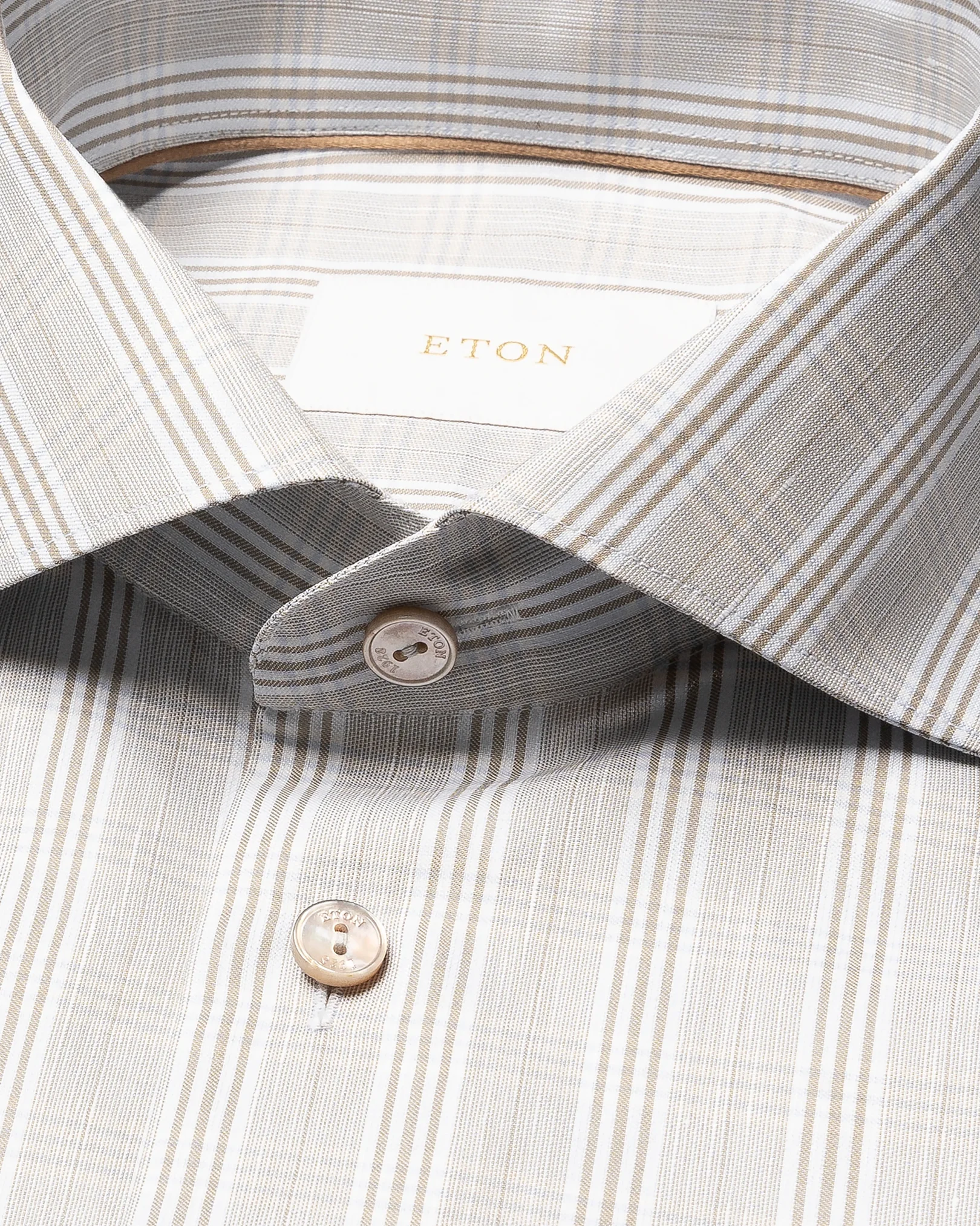 Eton - brown check cotton linen shirt