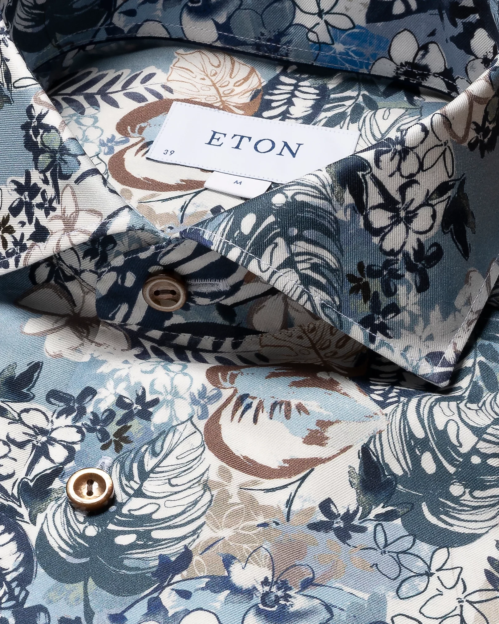 Eton - mid blue twill floral print