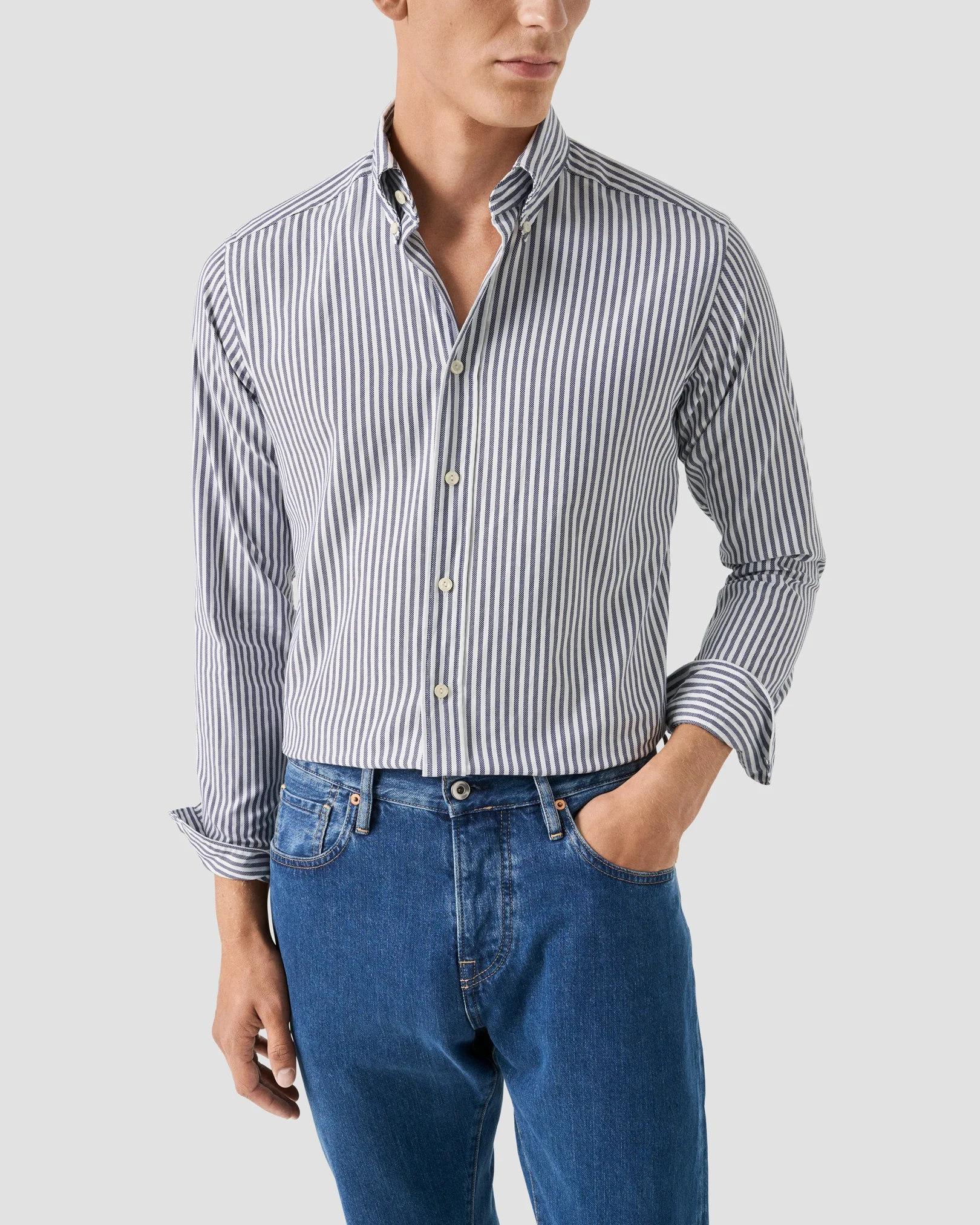 Eton - navy striped royal oxford shirt