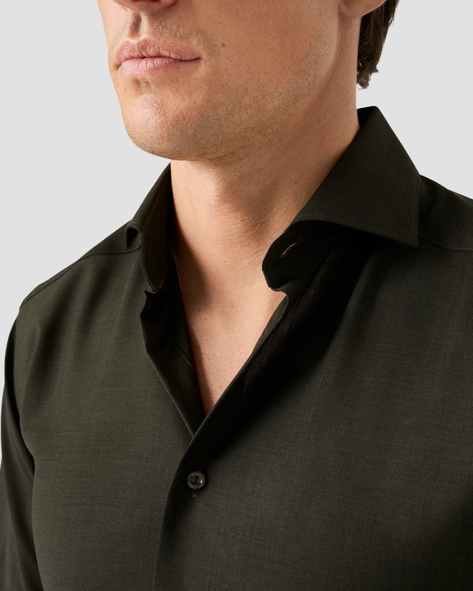 Eton - dark green wide spread merino shirt