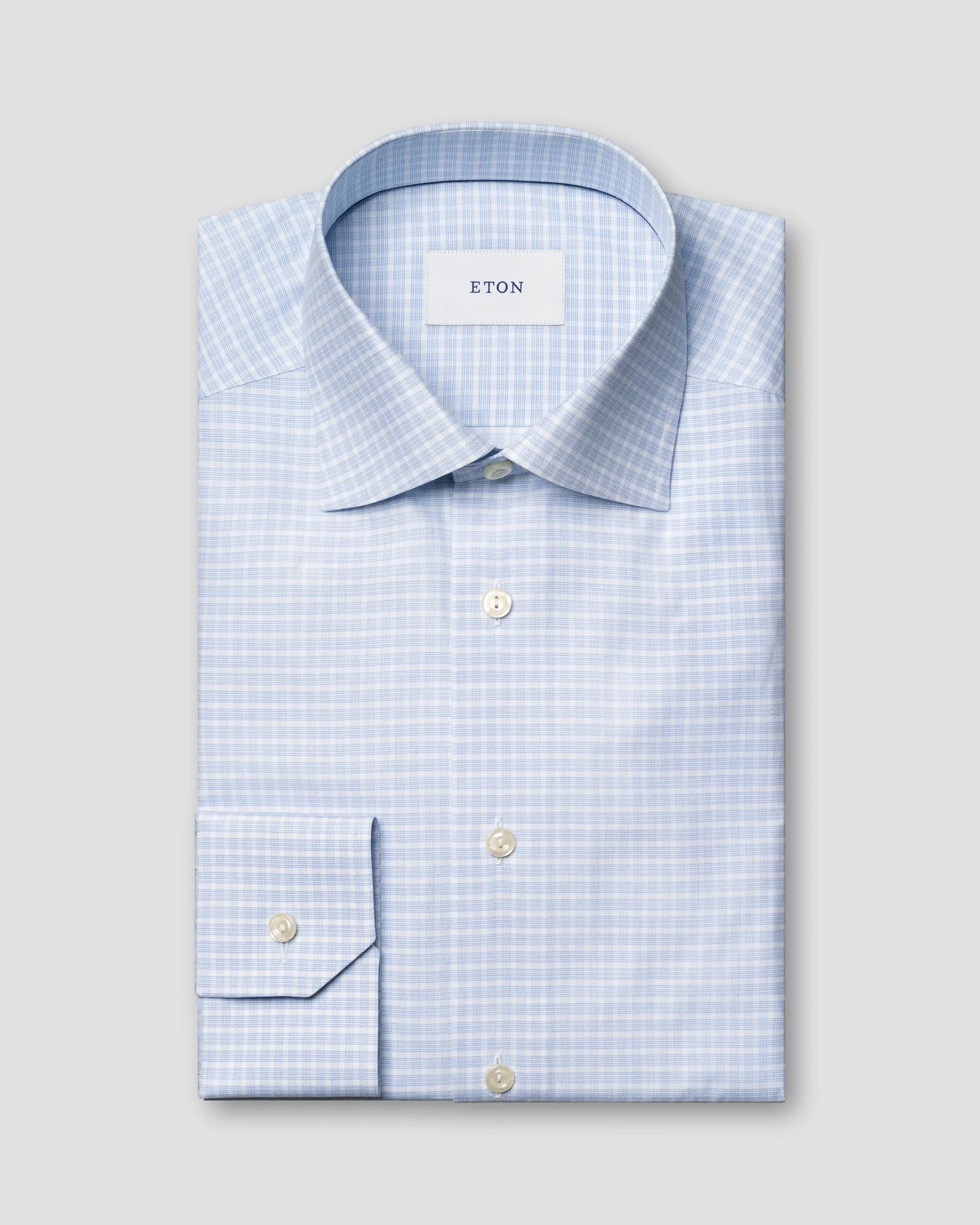 Eton - mid blue check fine twill shirt 261