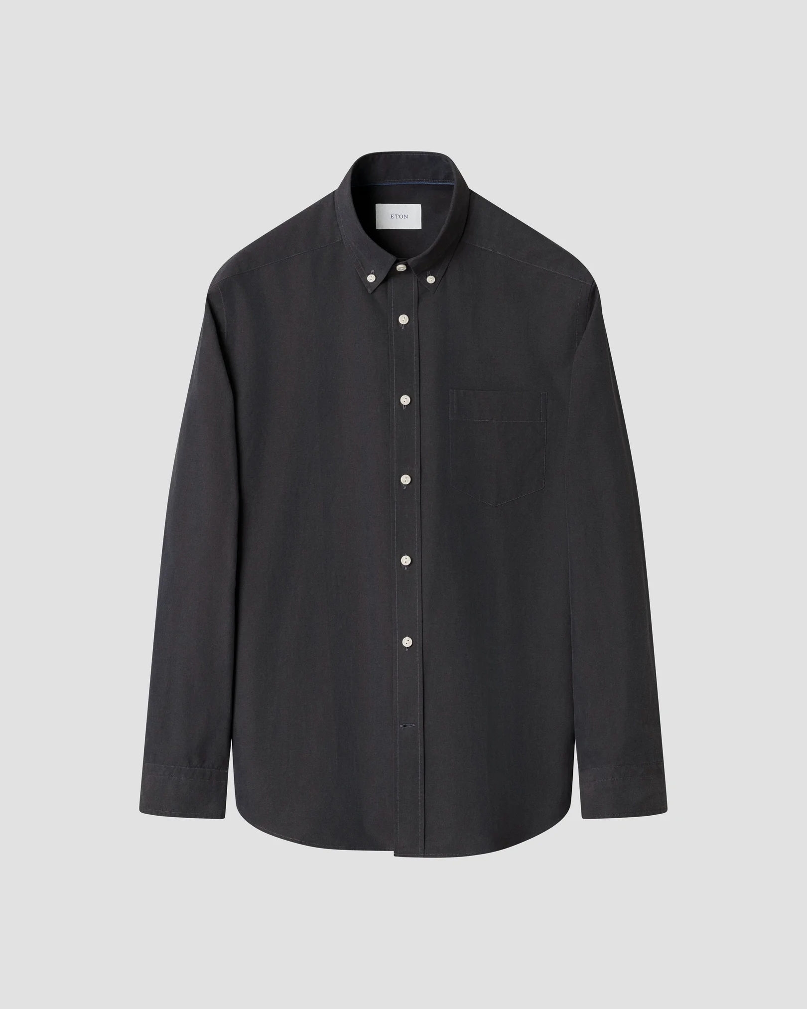 Eton - navy blue solid peached poplin shirt