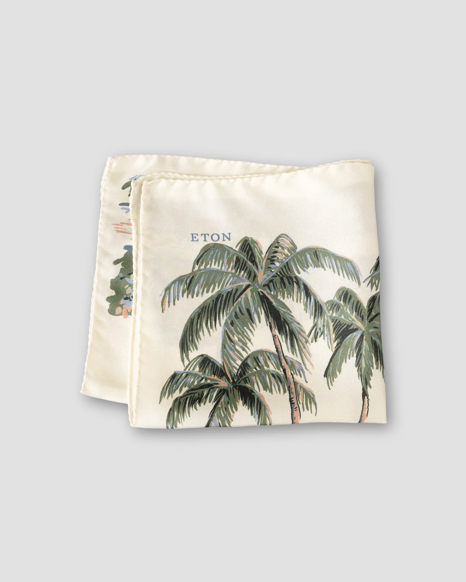 Eton - Off-White Palm Tree Print Silk Pocket Square