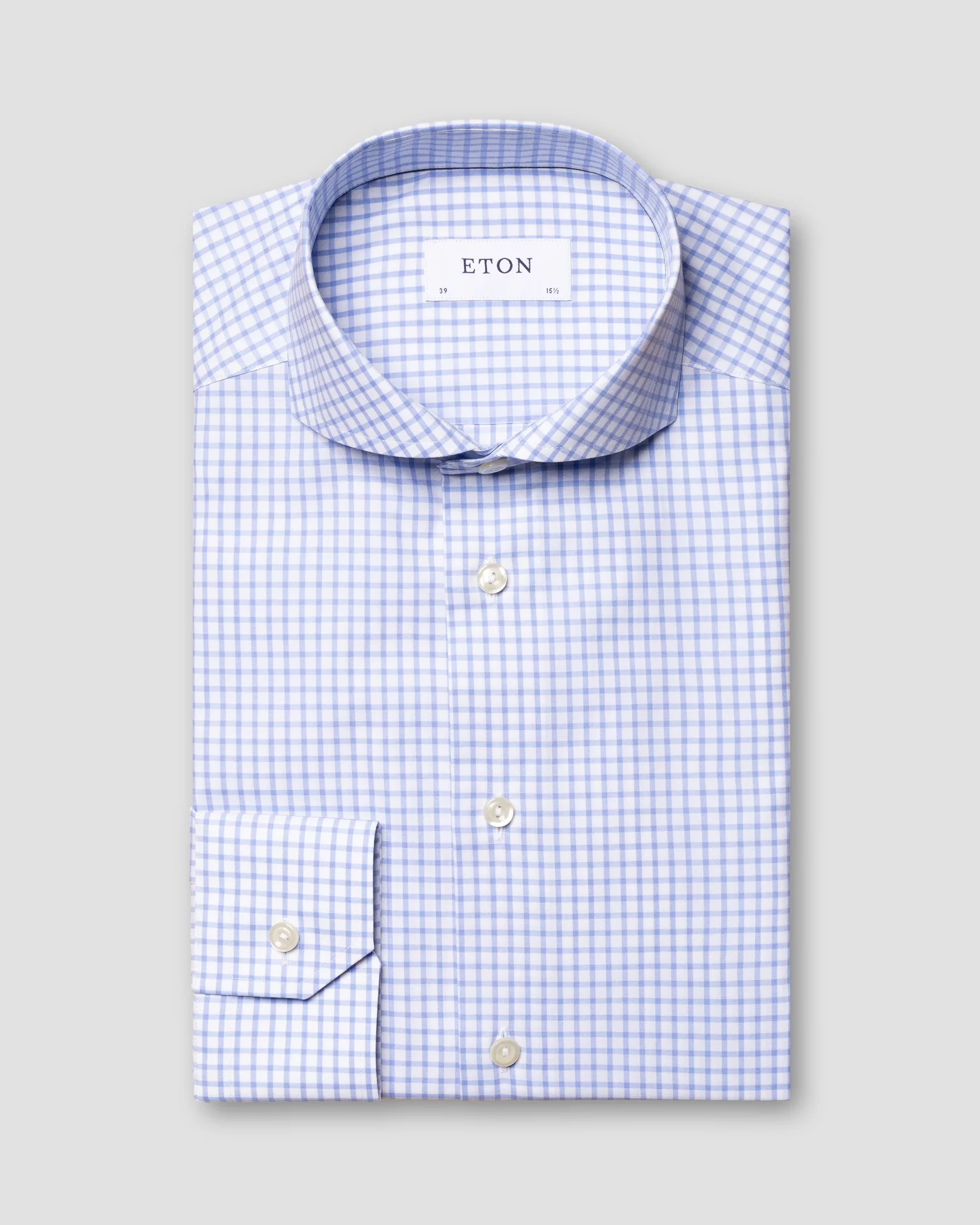 Eton - light blue checked stretch twill shirt