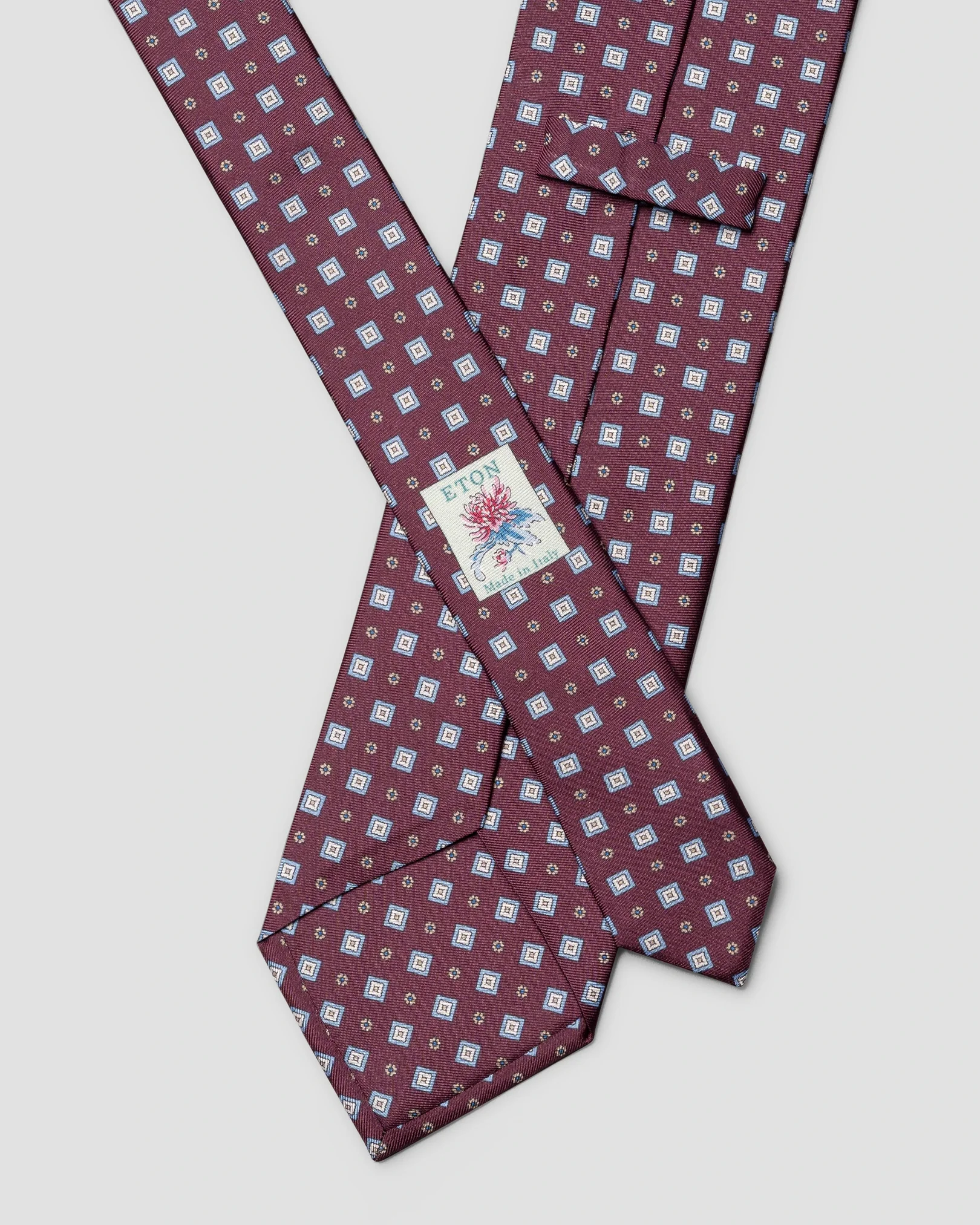 Eton - dark red medallion floral printed silk tie