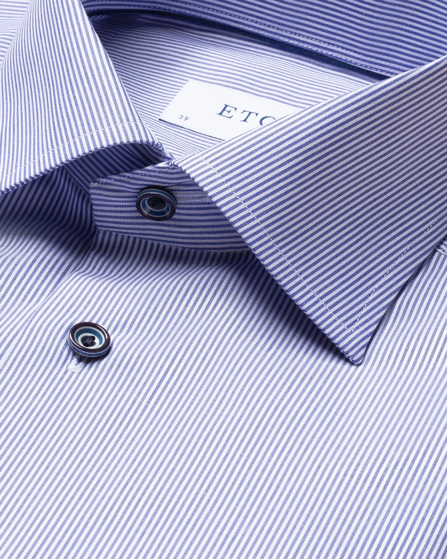 Eton - navy striped poplin shirt navy buttons