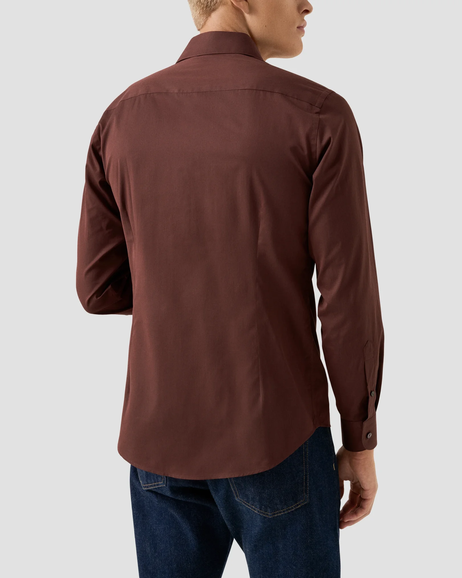 Eton - dark red solid cotton silk shirt