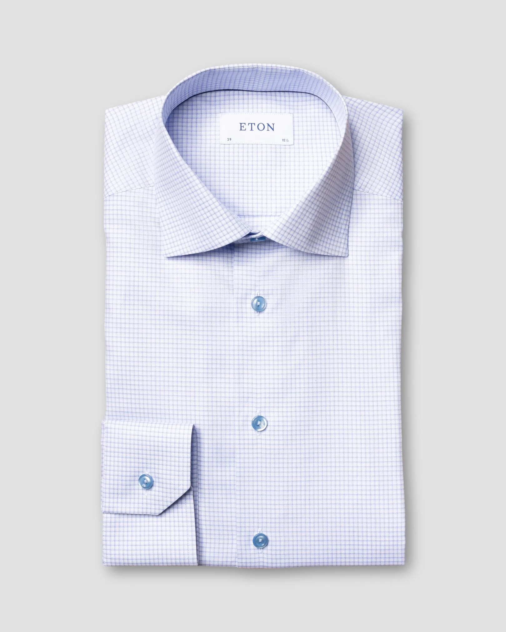 Eton - light blue mini checked signature twill shirt