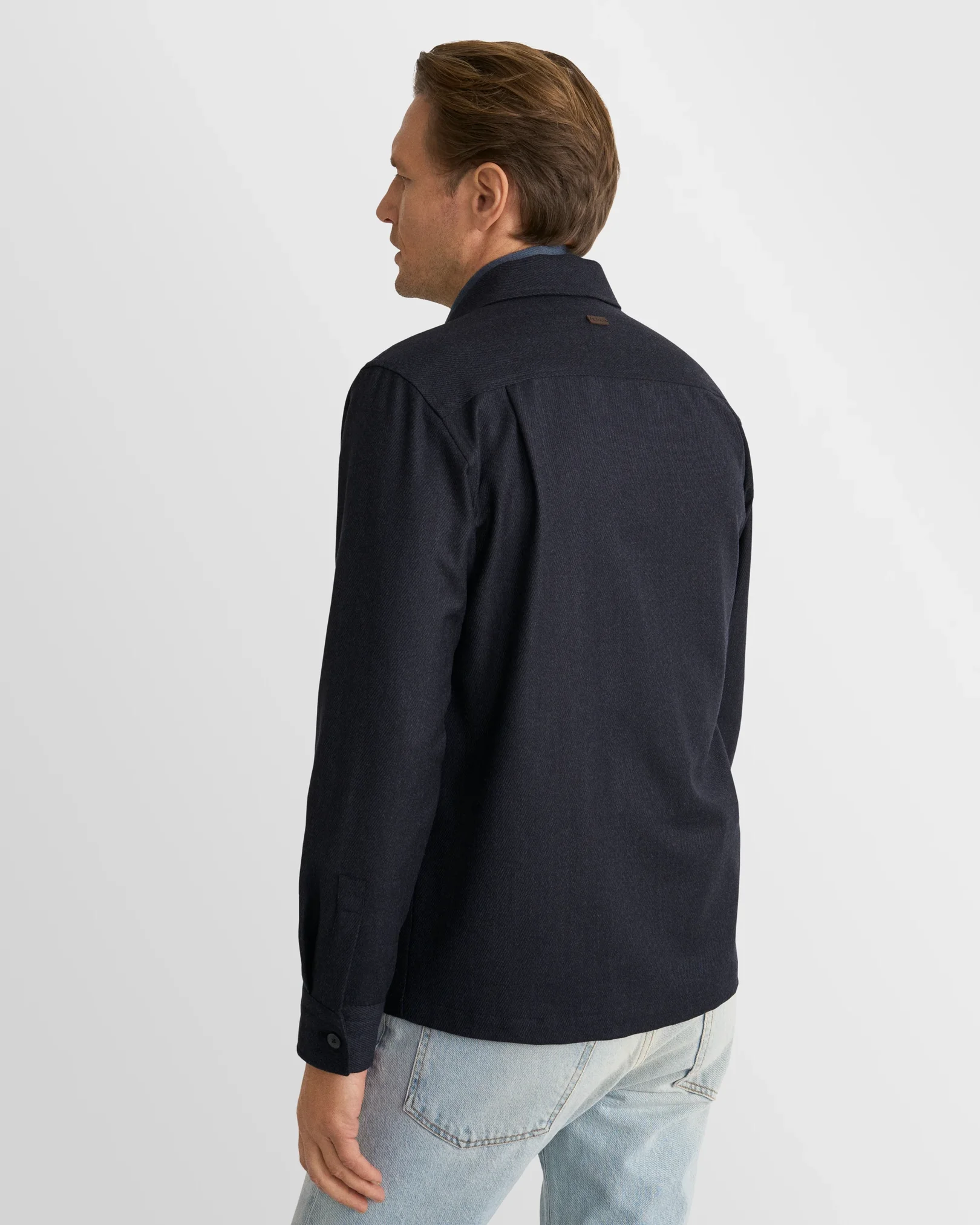 Eton - navy blue wool structure four pocket overshirt