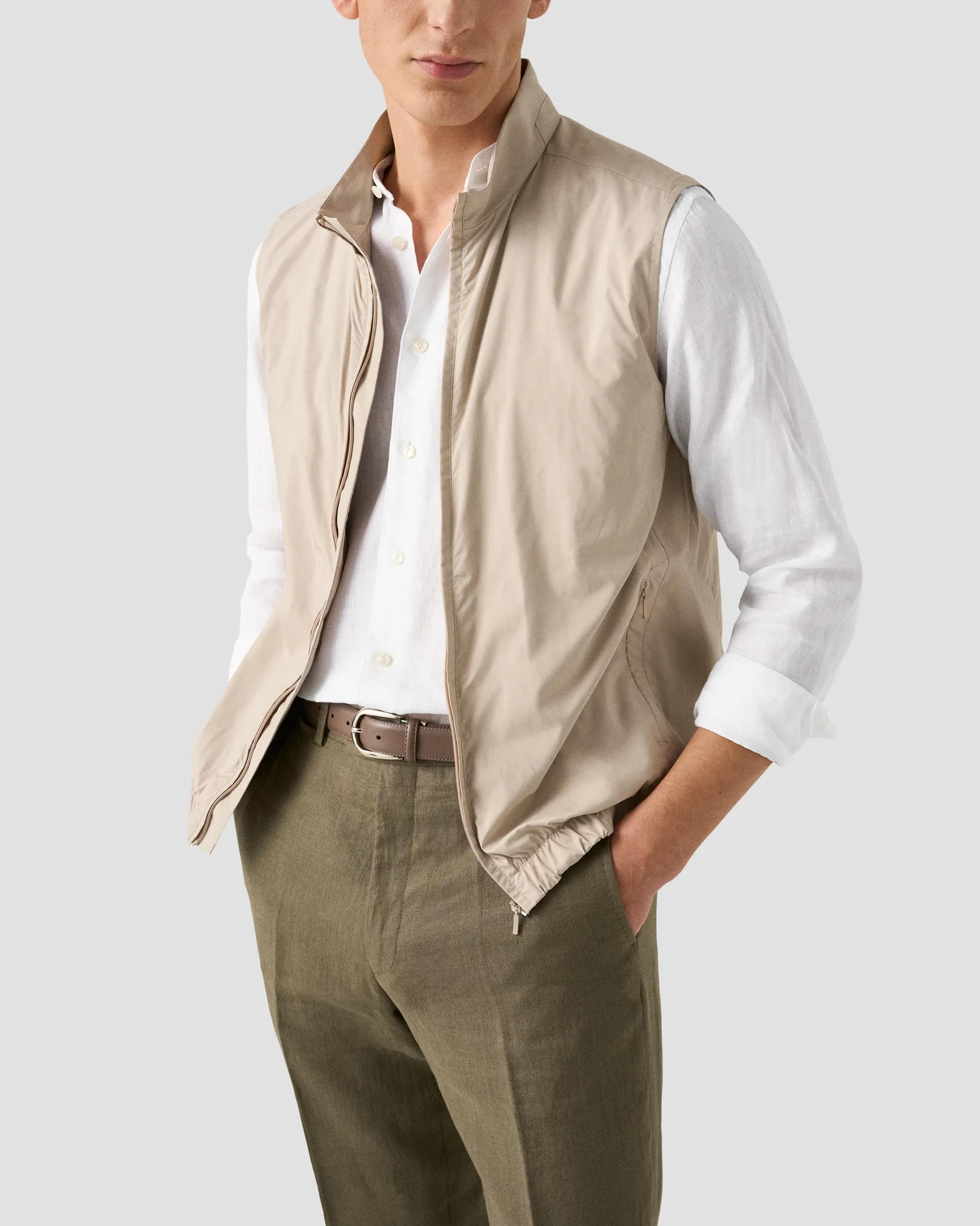 Eton - white band collar linen shirt