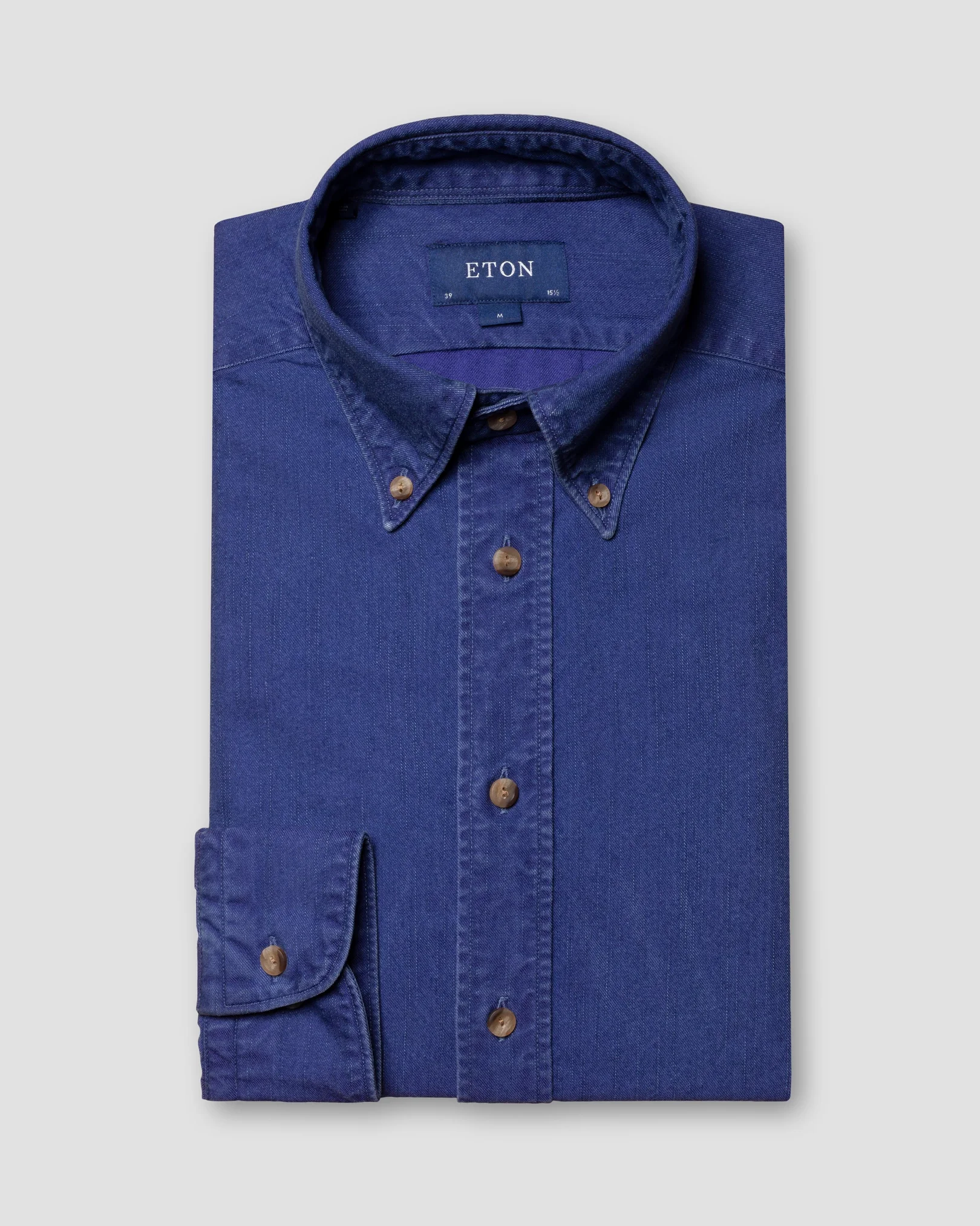Eton - mid blue denim shirt with horn buttons button down