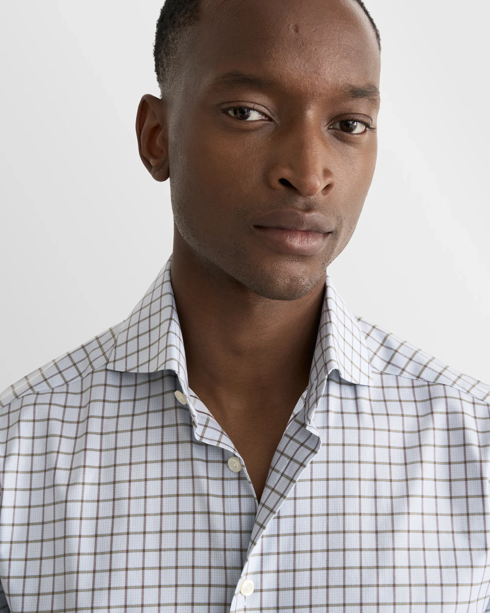 Eton - blue check twill shirt wide spread 266