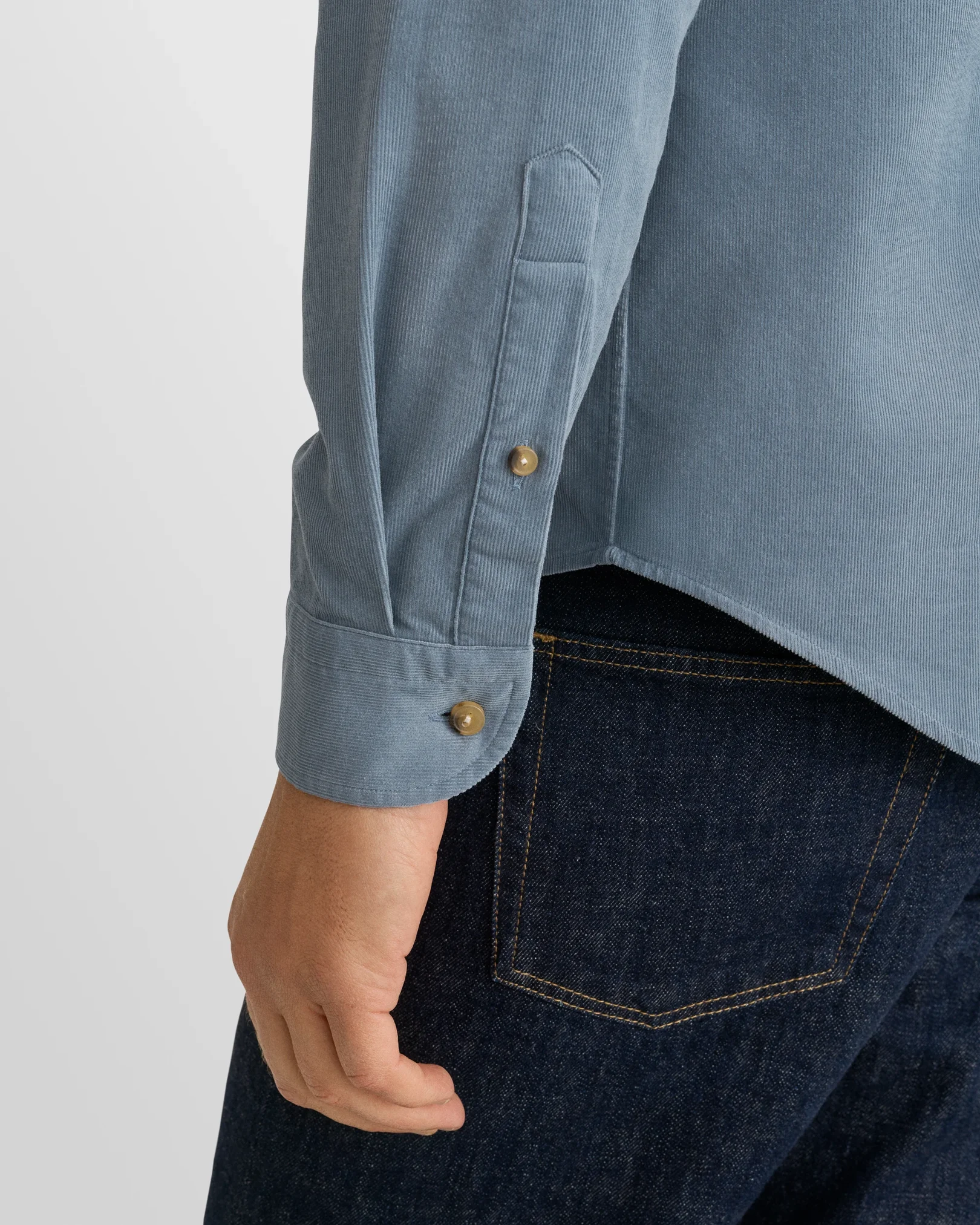 Eton - mid blue solid corduroy shirt