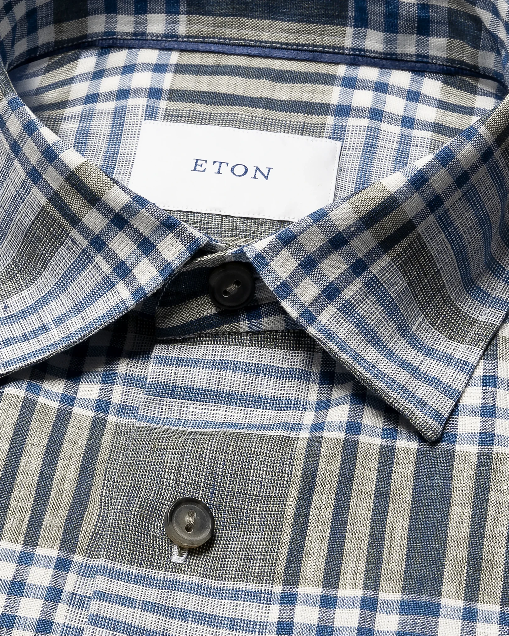 Eton - navy blue bold check linen shirt