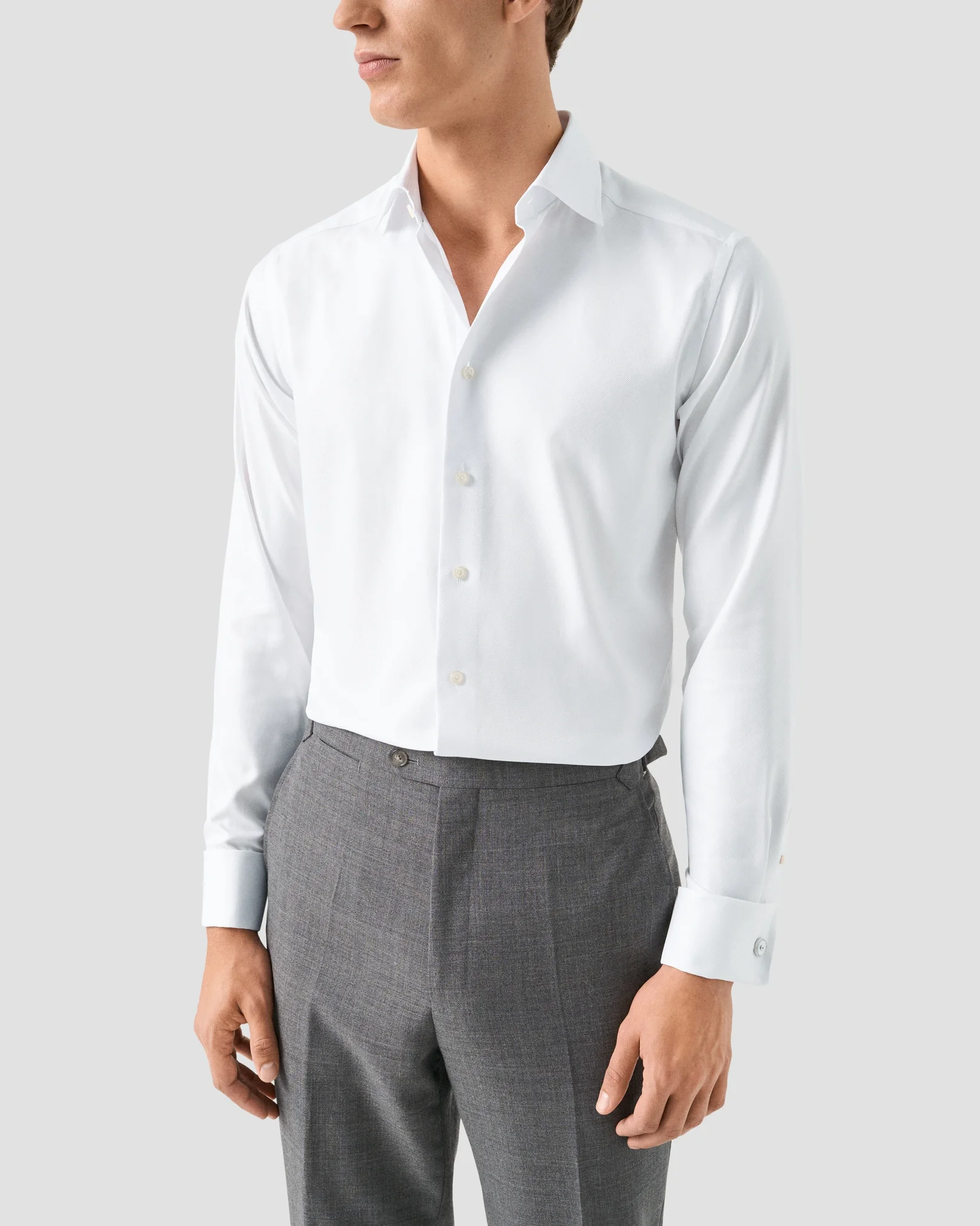 Eton - White Textured Twill Shirt – French Cuffs