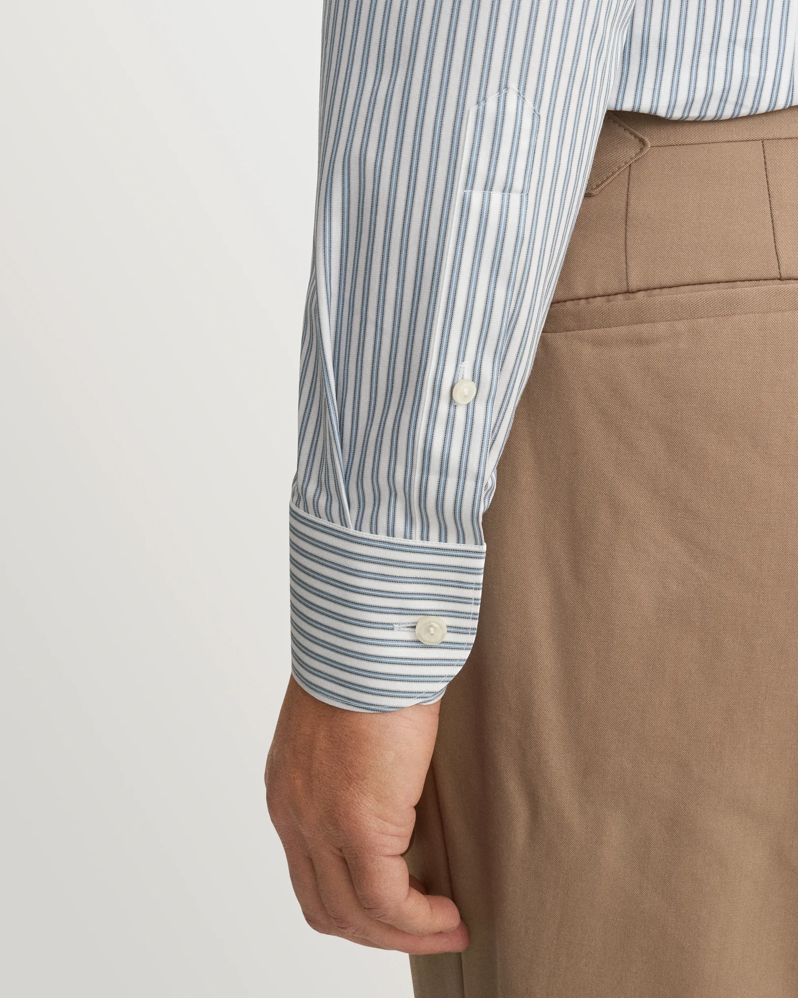 Eton - light blue white collar striped signature twill shirt
