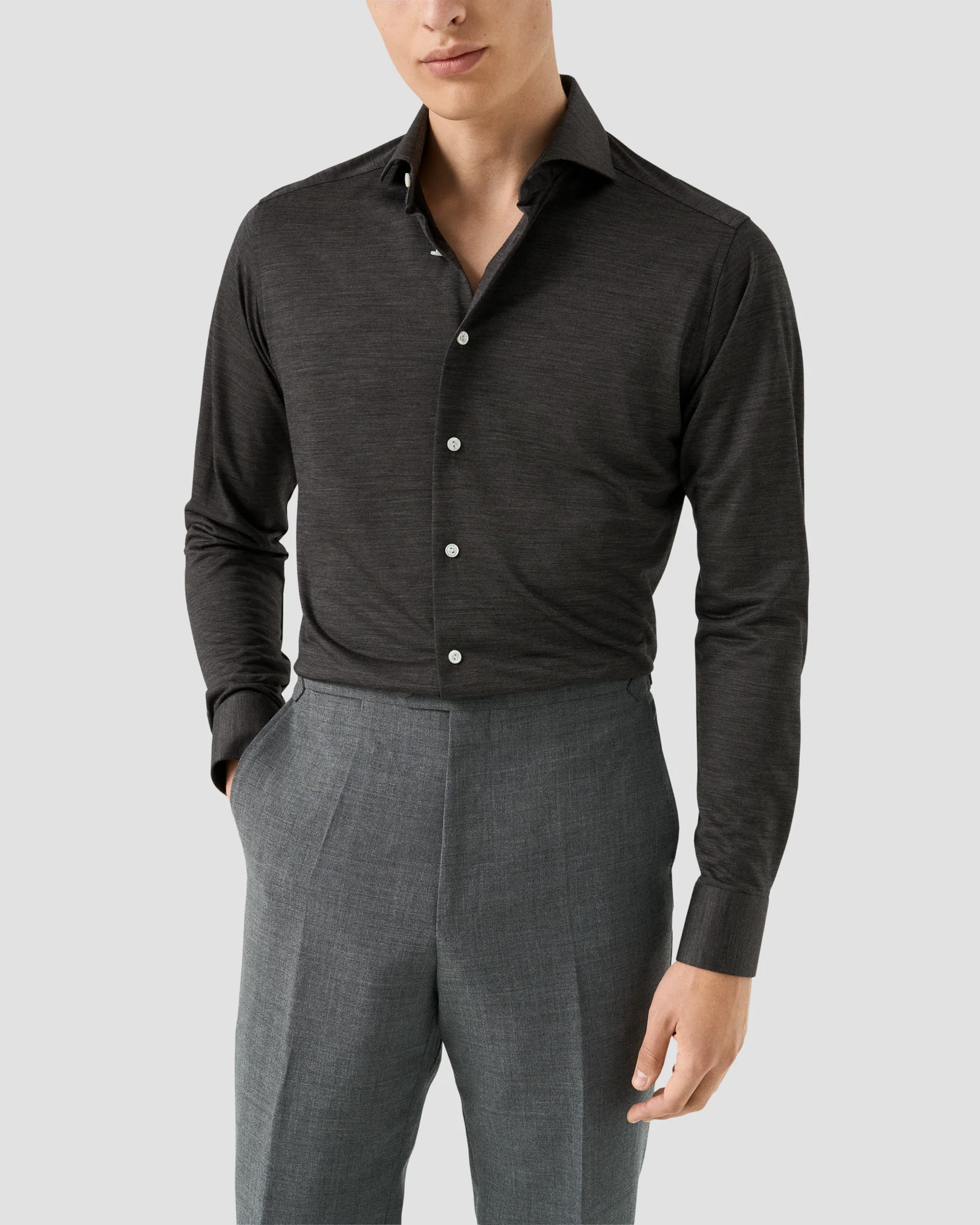 Eton - merino lyocell jersey shirt dark grey merino lyocell jersey shirt