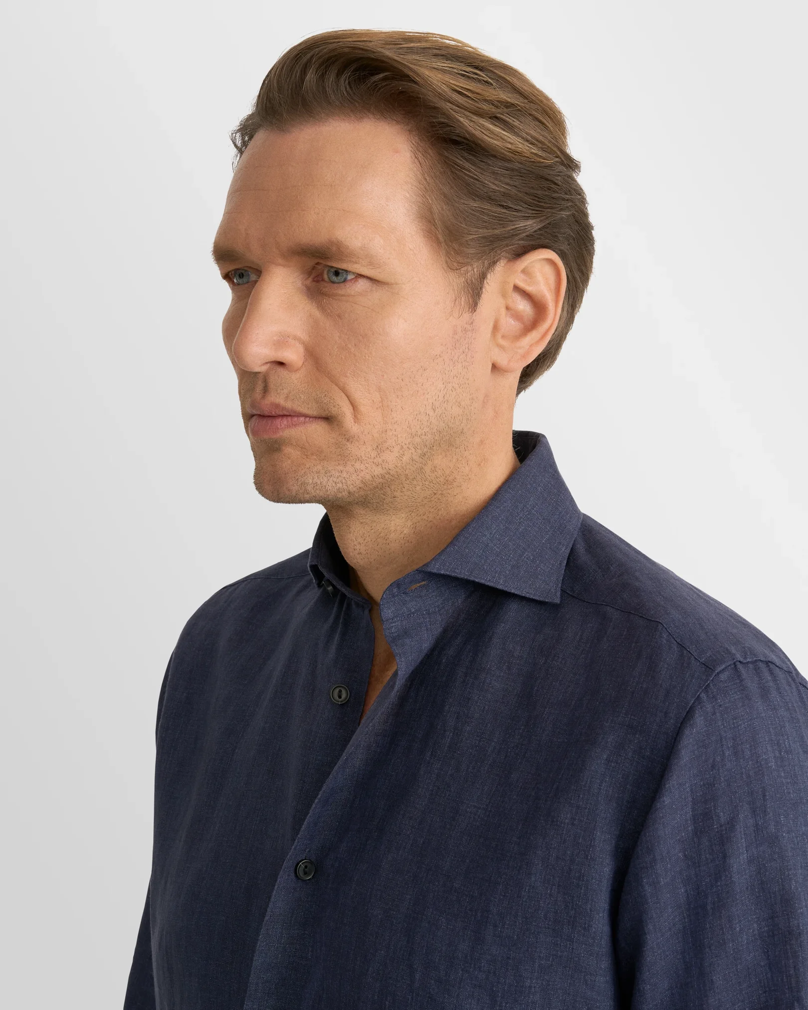 Eton - navy solid linen shirt 261