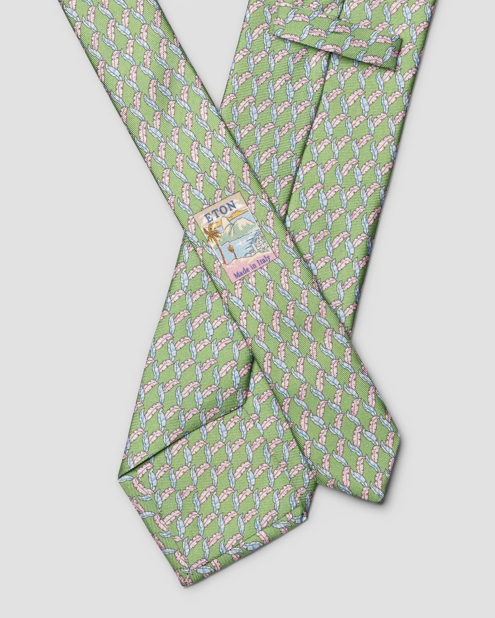 Eton - leaf print silk tie mid green leaf print silk tie