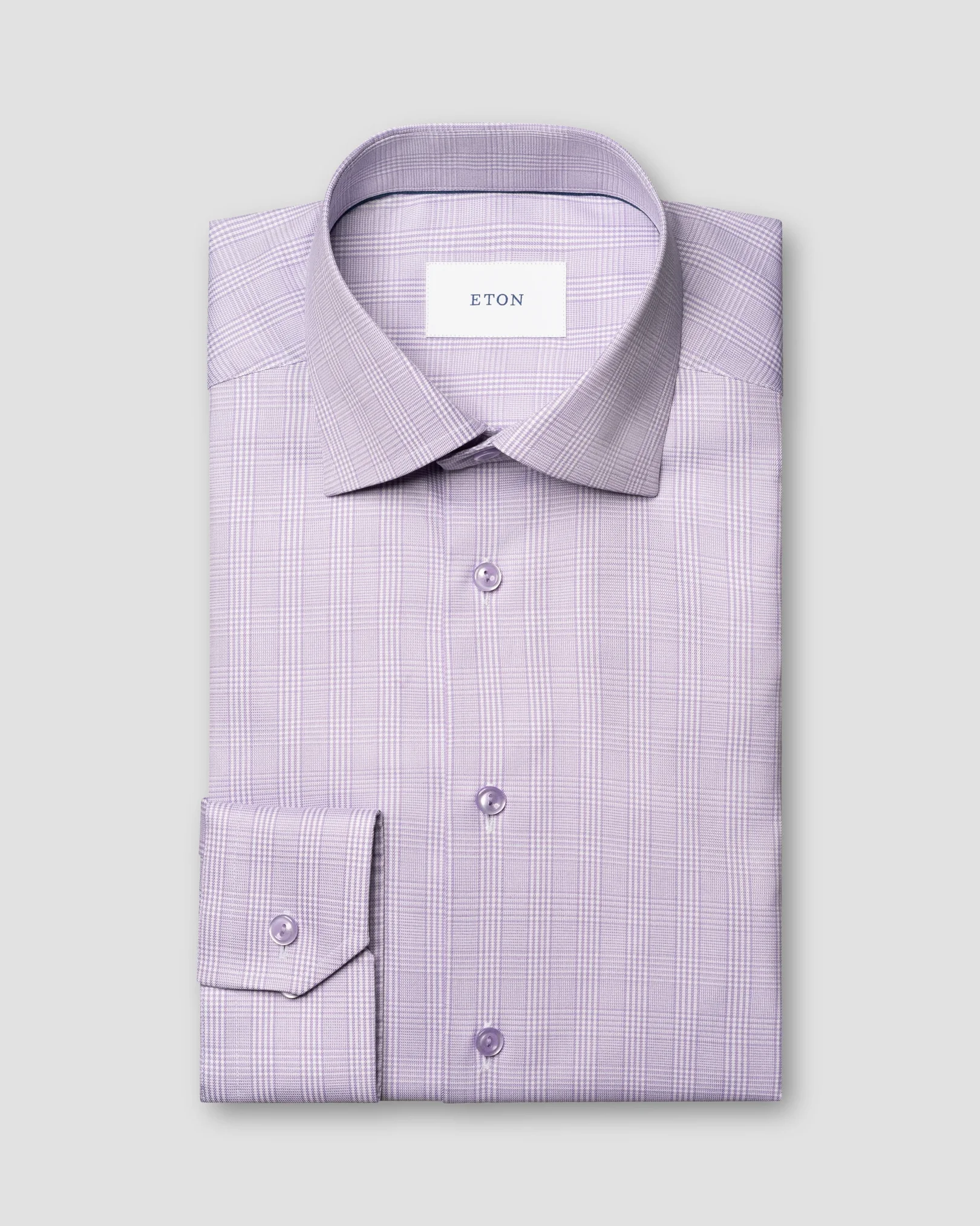 Eton - light purple check cotton tencel tm lyocell shirt