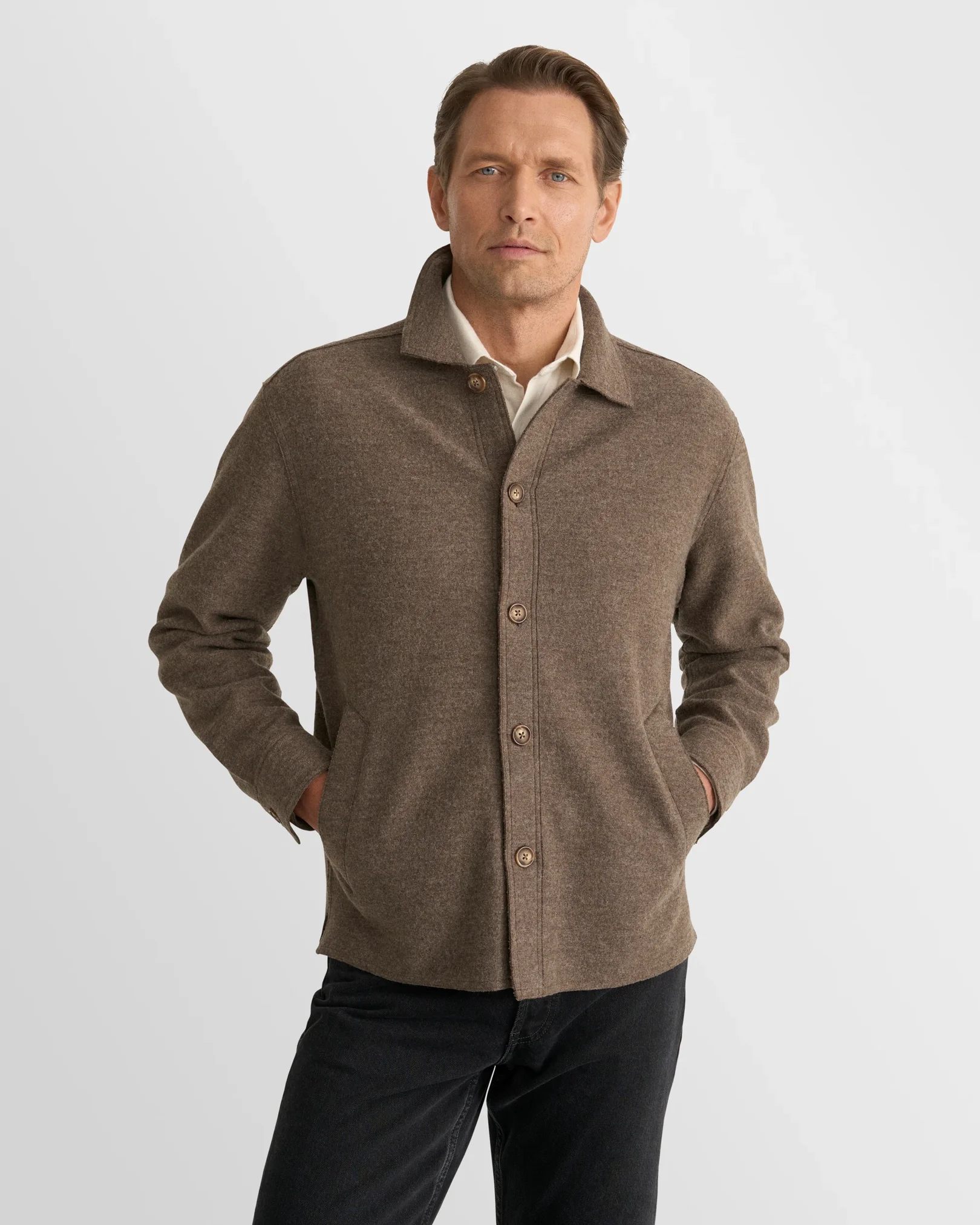 Eton - brown boiled wool cotton shirt jacket