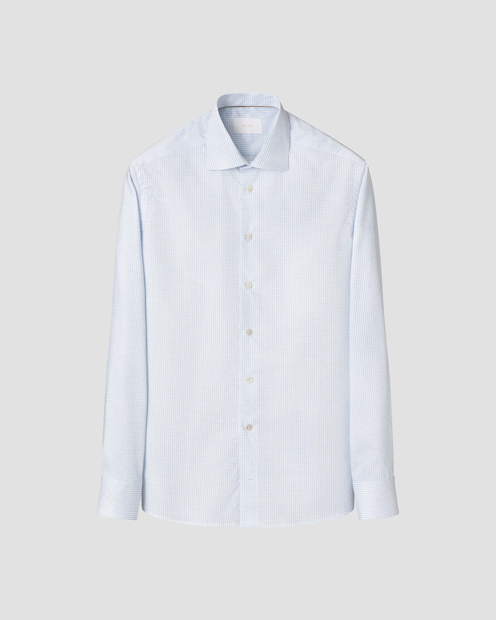 Eton - light blue checked supima 120 shirt