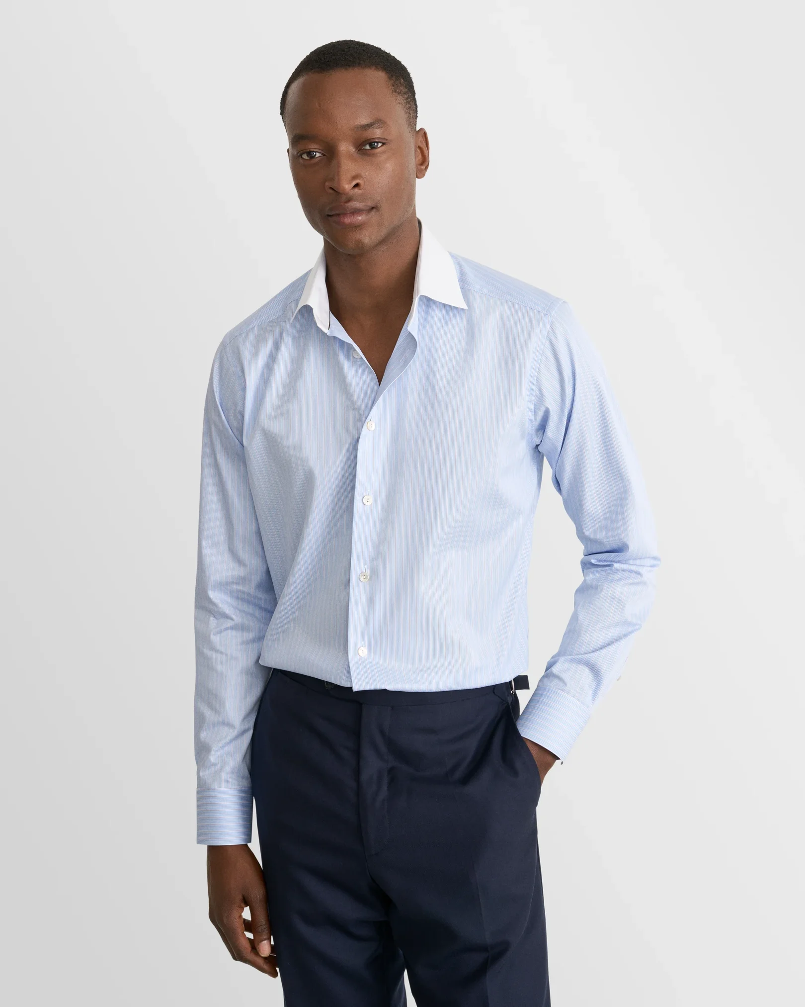 Eton - light blue striped white collar supima 120 shirt