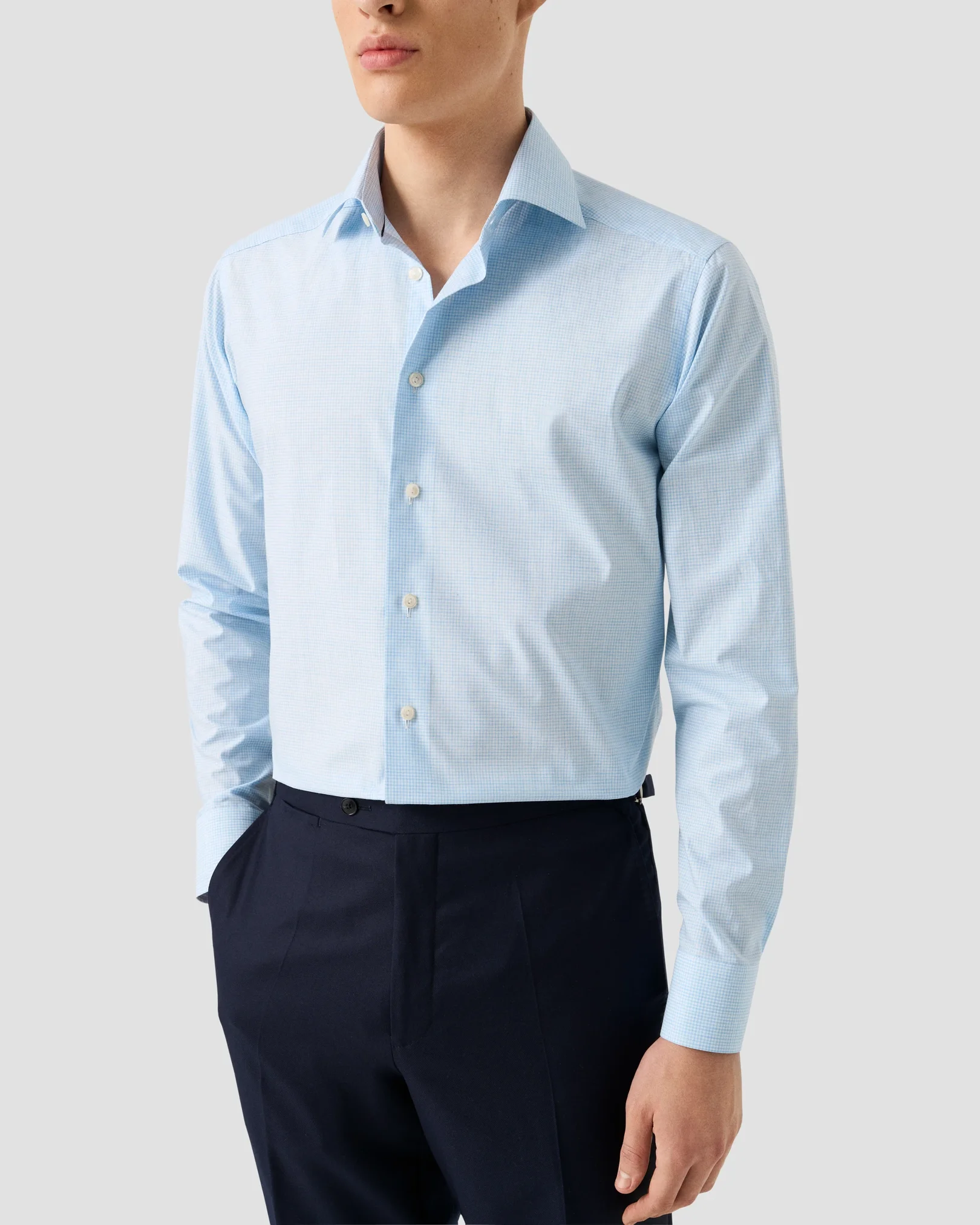 Eton - light blue check fine twill shirt 253